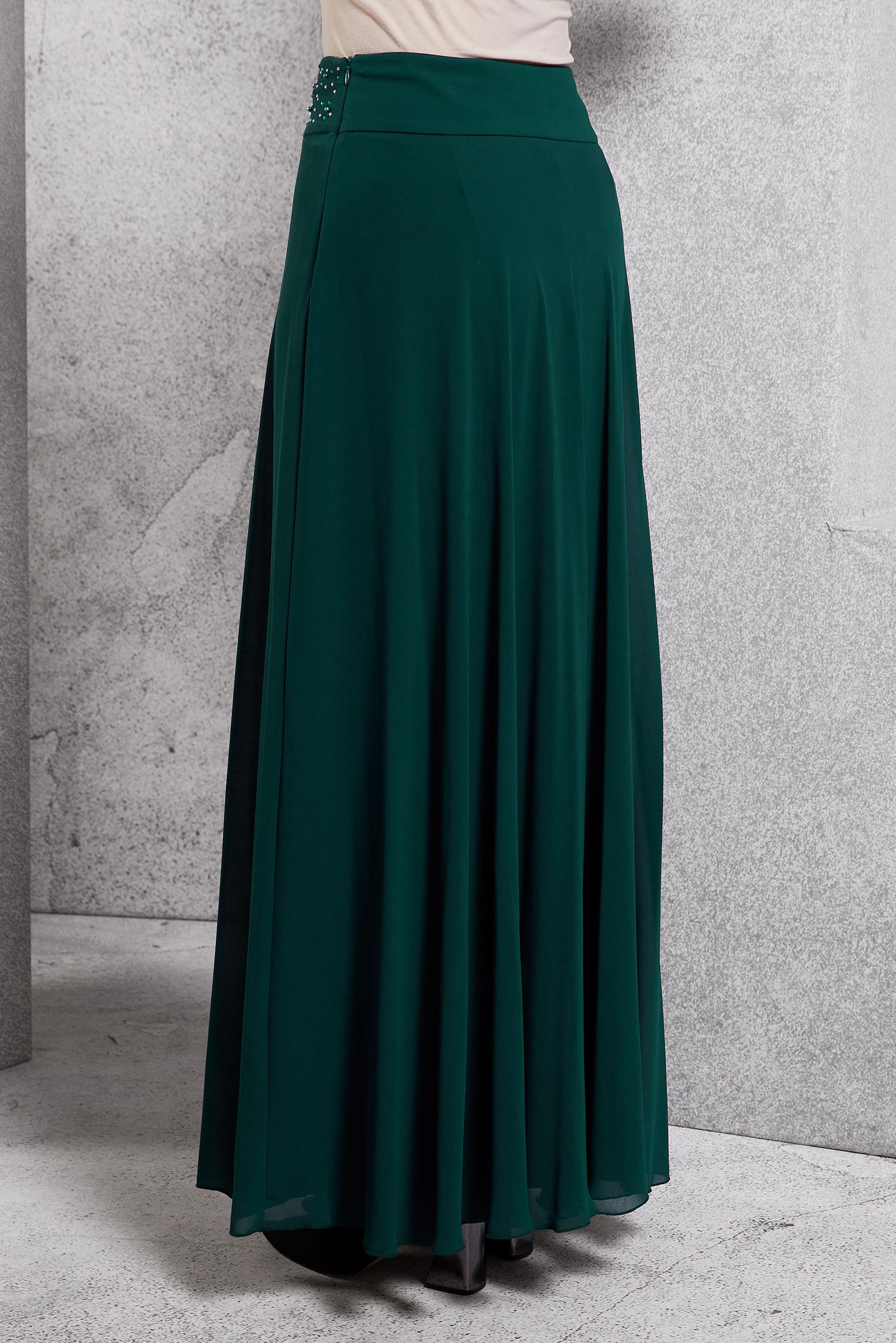 Tesettür giyim YEŞİL TAŞ İŞLEMELİ ŞİFON ETEK 6194