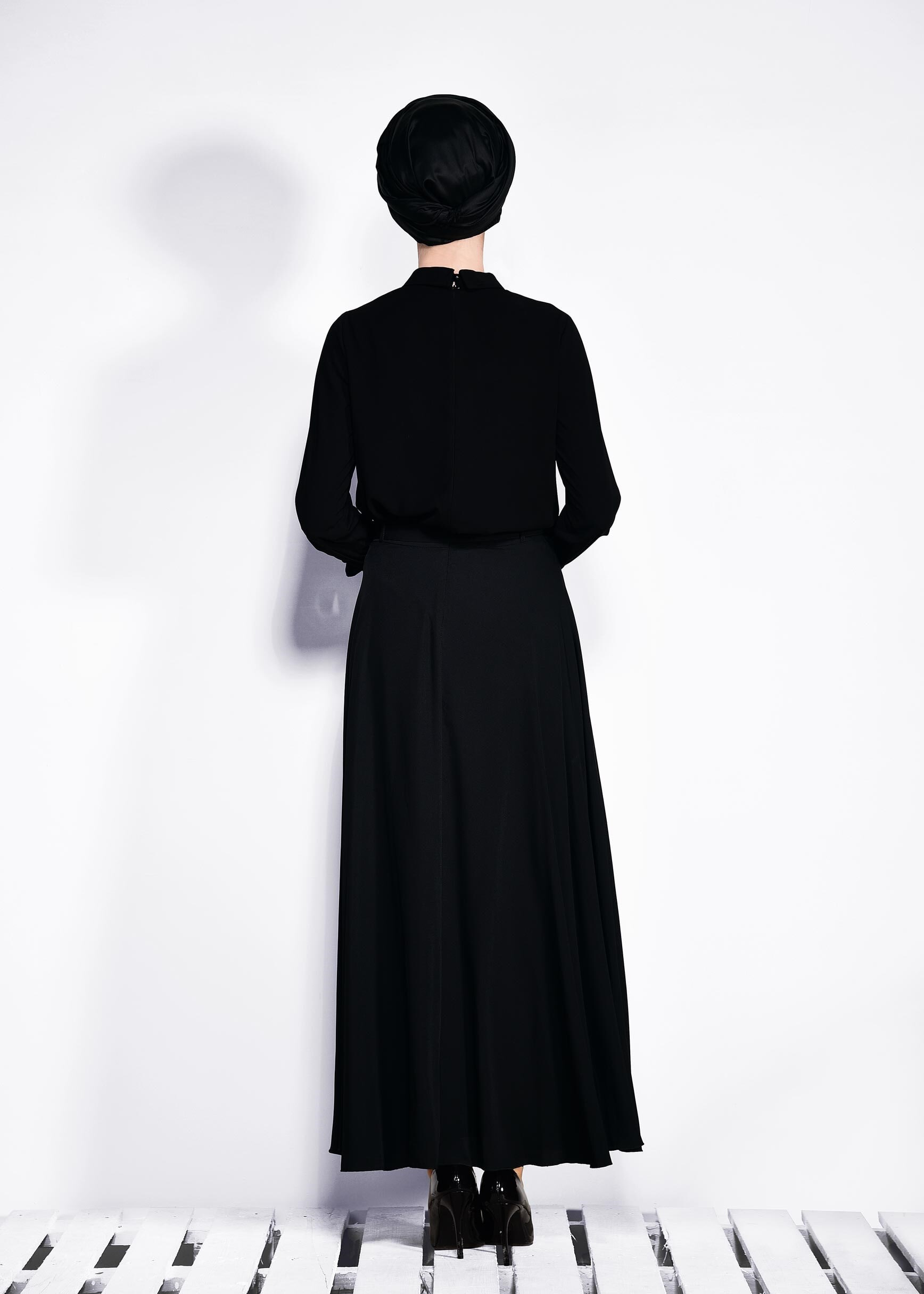 Tesettür giyim SİYAH BEL KISMI KEMERLİ ETEK 6197