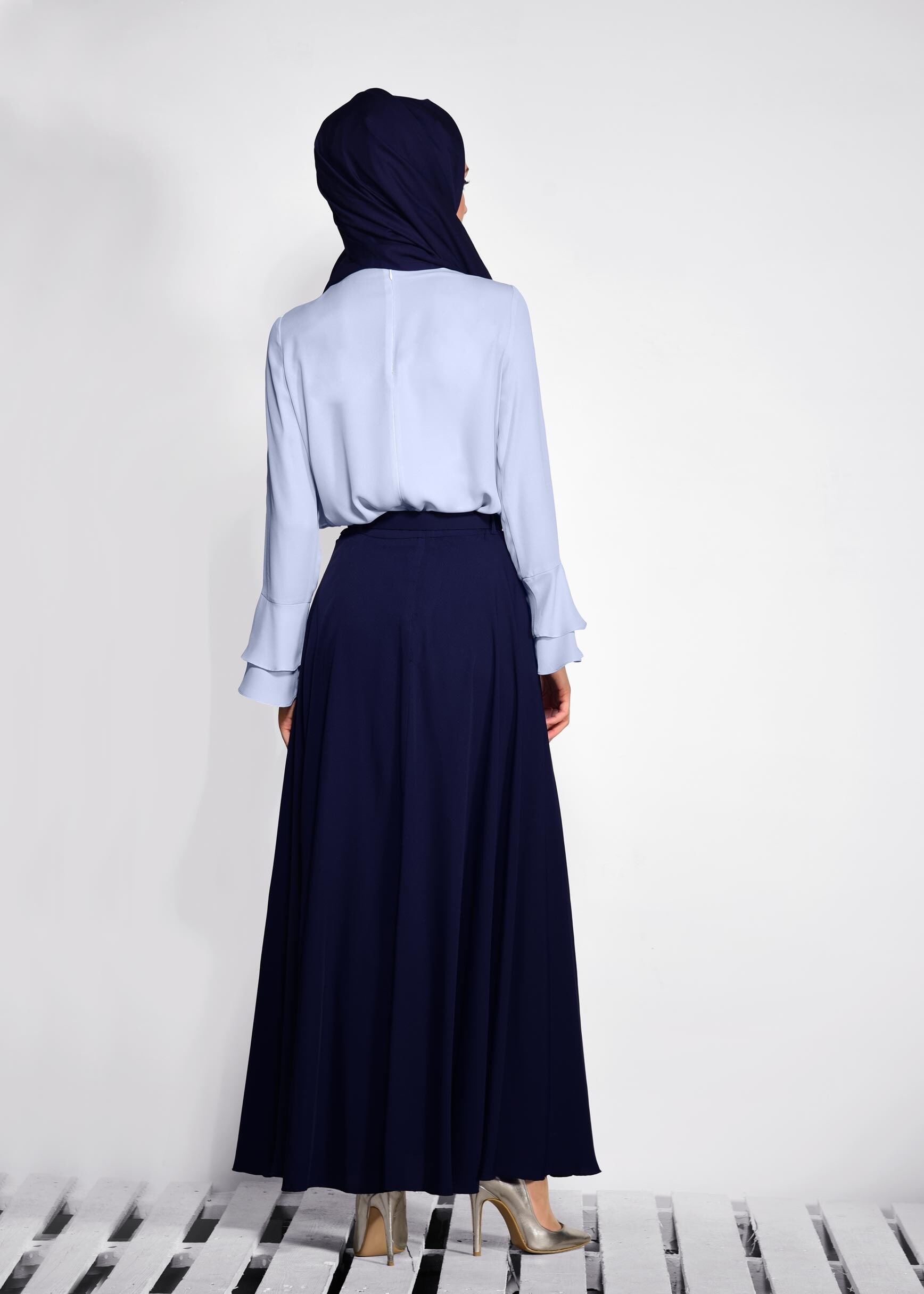 Tesettür giyim LACİVERT BEL KISMI KEMERLİ ETEK 6197