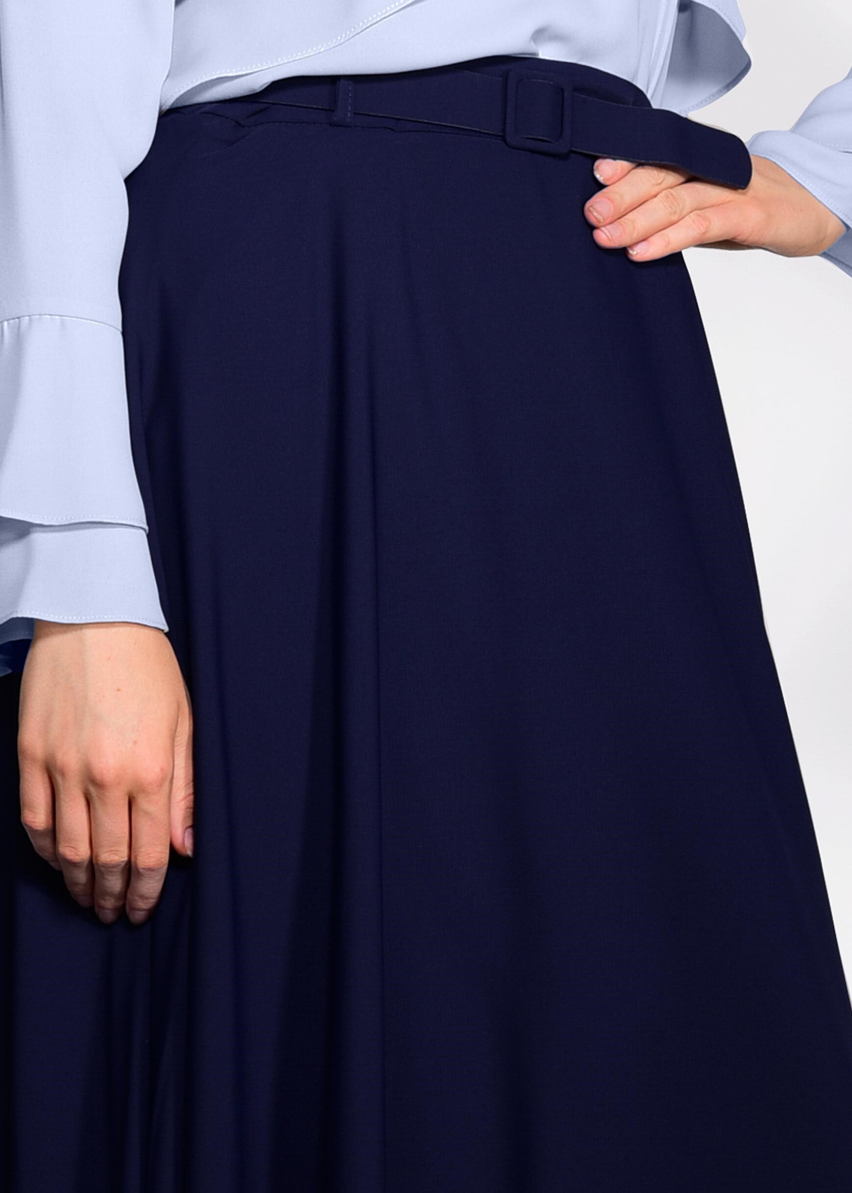 Tesettür giyim LACİVERT BEL KISMI KEMERLİ ETEK 6197