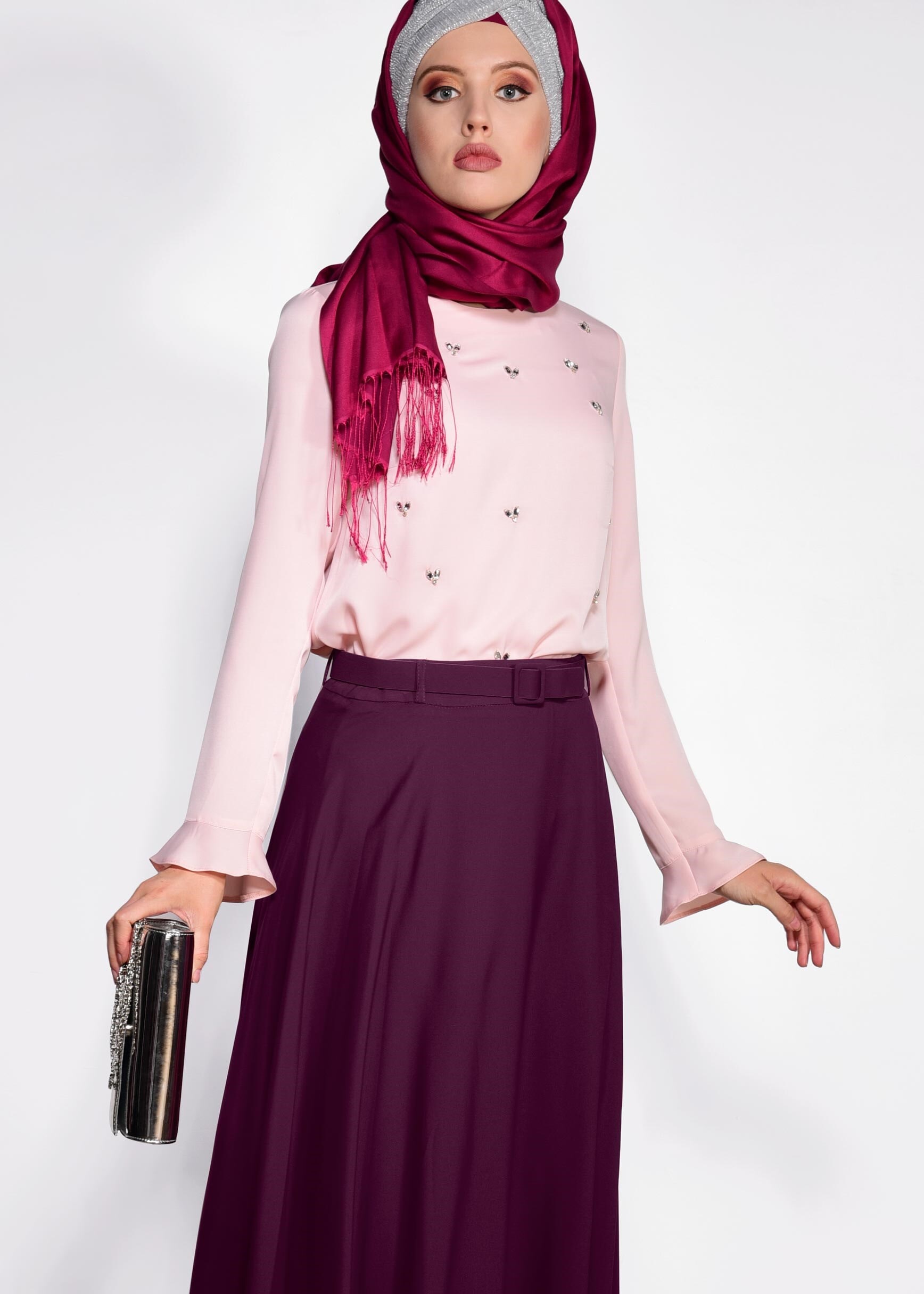 Tesettür giyim MÜRDÜM BEL KISMI KEMERLİ ETEK 6197