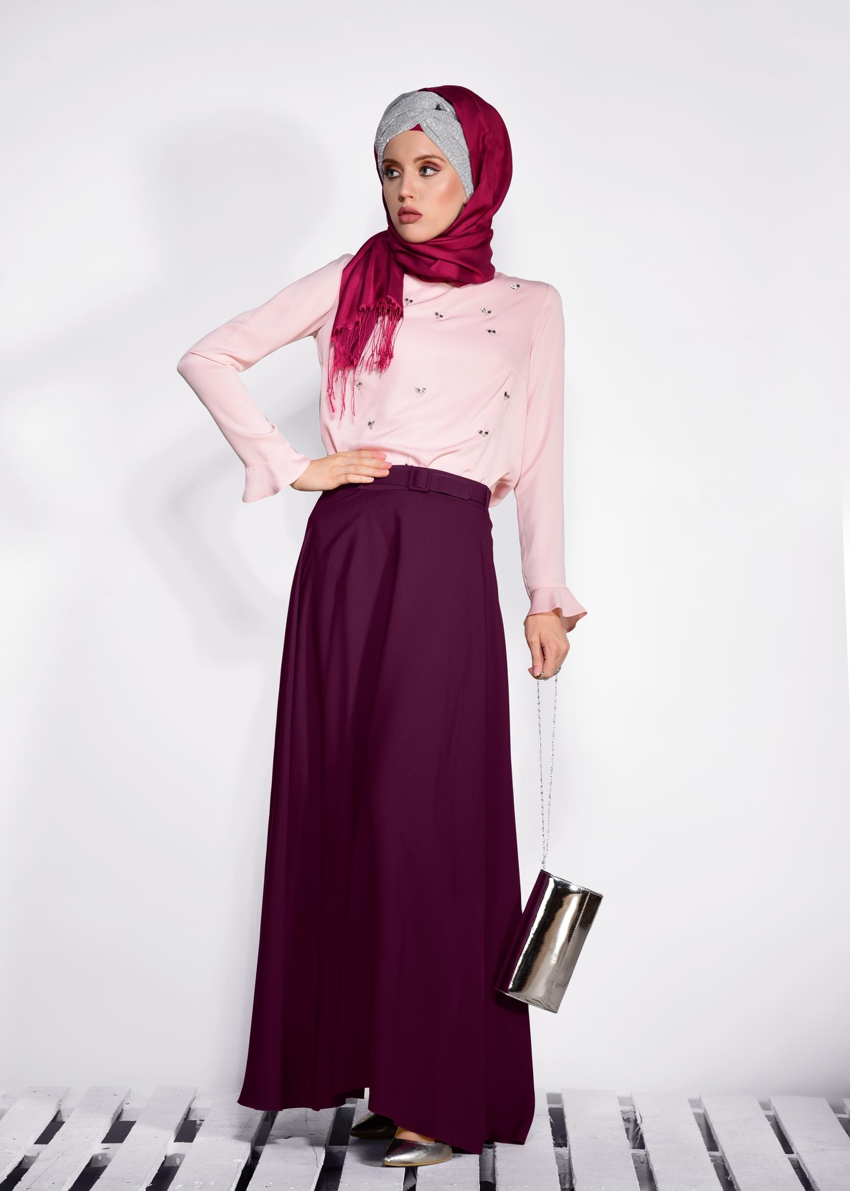 Tesettür giyim MÜRDÜM BEL KISMI KEMERLİ ETEK 6197