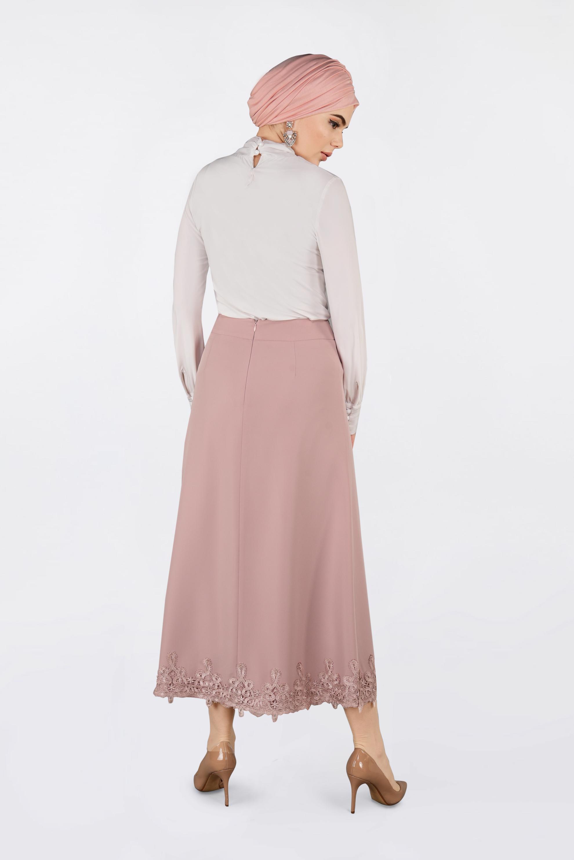 Tesettür giyim PUDRA ETEK UCU DANTELLİ ETEK 6201