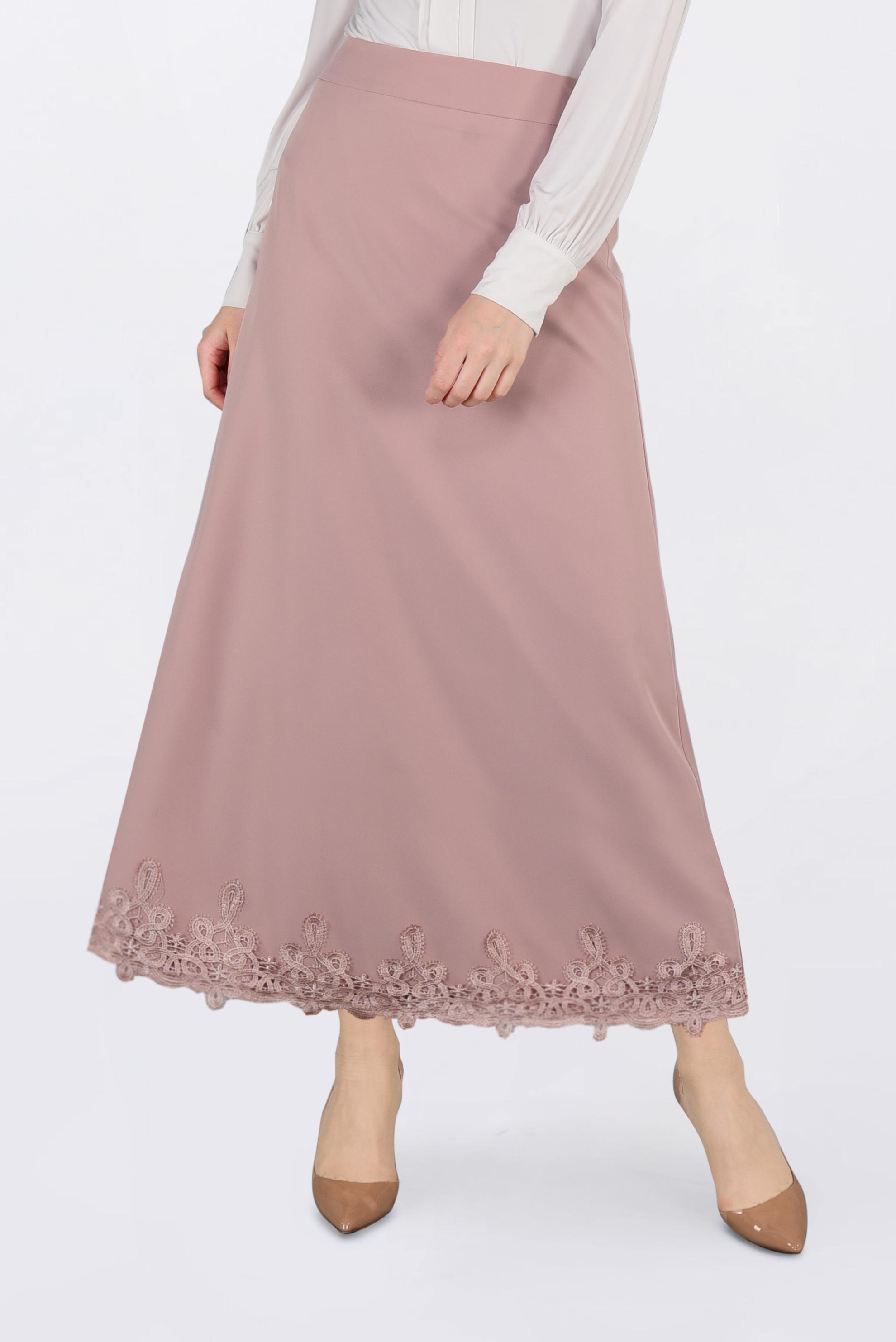 Tesettür giyim PUDRA ETEK UCU DANTELLİ ETEK 6201