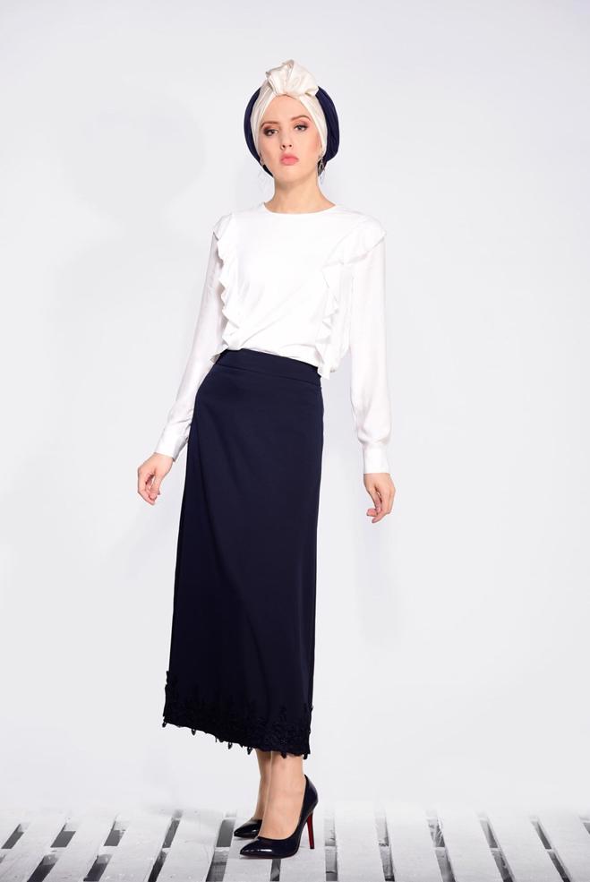 Tesettür giyim  ETEK UCU DANTELLİ ETEK 6201 - ALVİNA