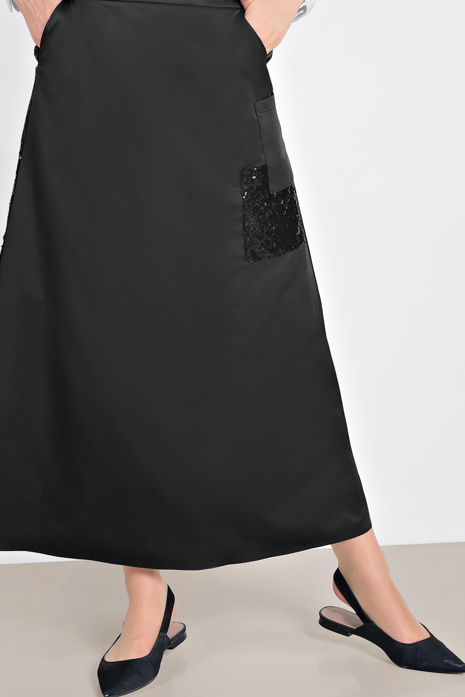 Tesettür giyim SİYAH CEP DETAYLI PUL PAYET ŞERİTLİ ETEK 6206