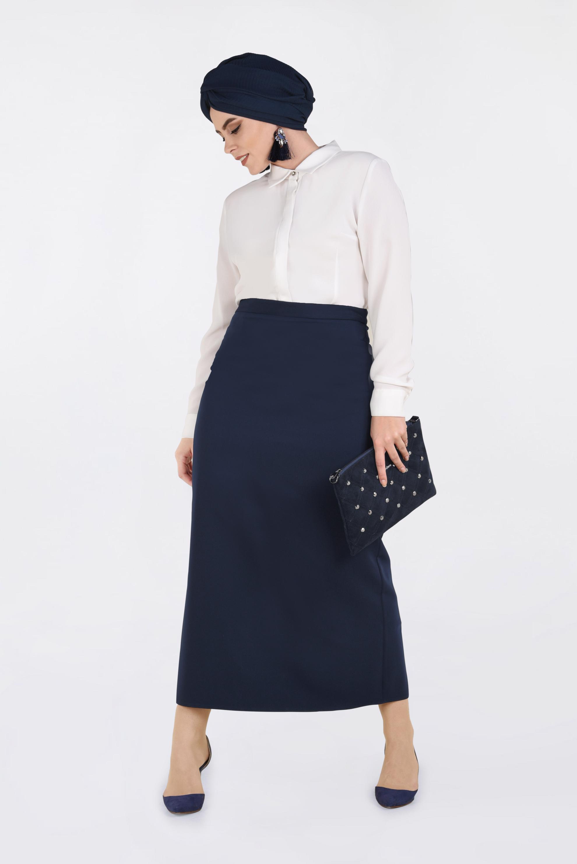 Tesettür giyim LACİVERT GİZLİ YIRTMAÇLI KLASİK ETEK 6208