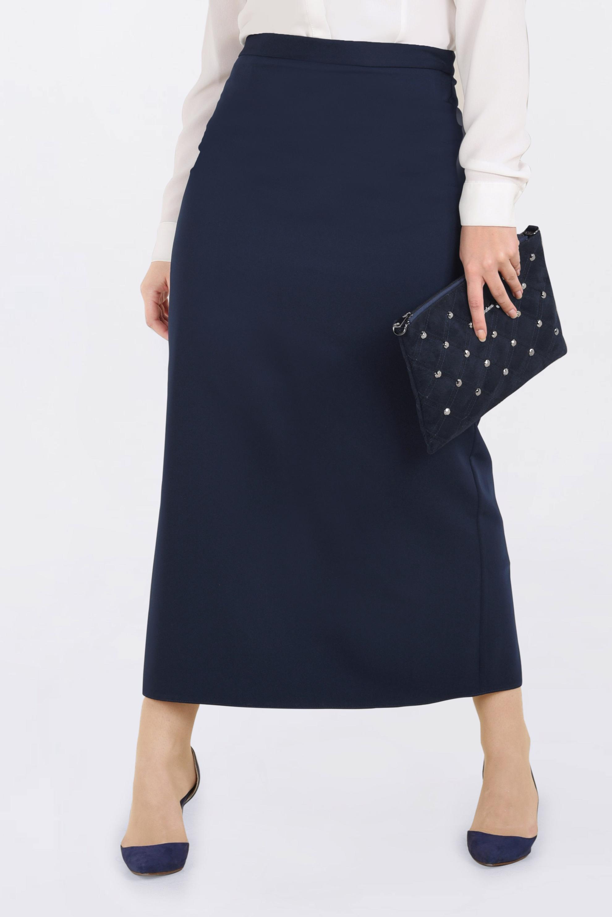 Tesettür giyim LACİVERT GİZLİ YIRTMAÇLI KLASİK ETEK 6208