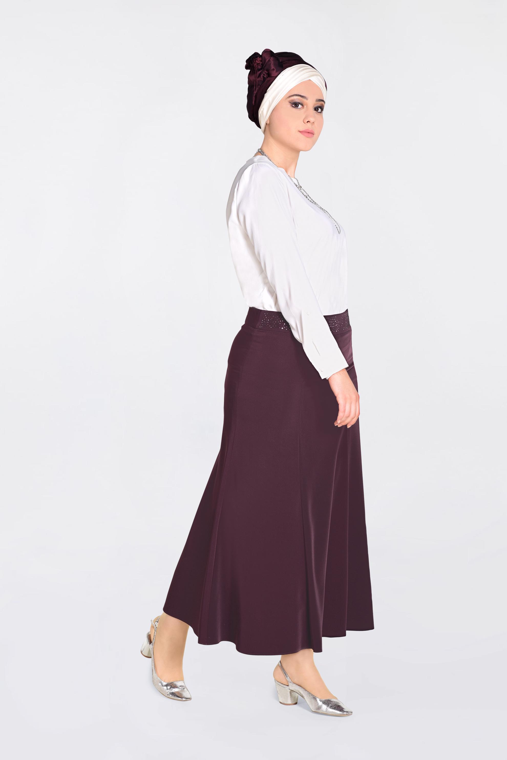 Tesettür giyim MÜRDÜM BEL KISMI TAŞ İŞLEMELİ ETEK 6209