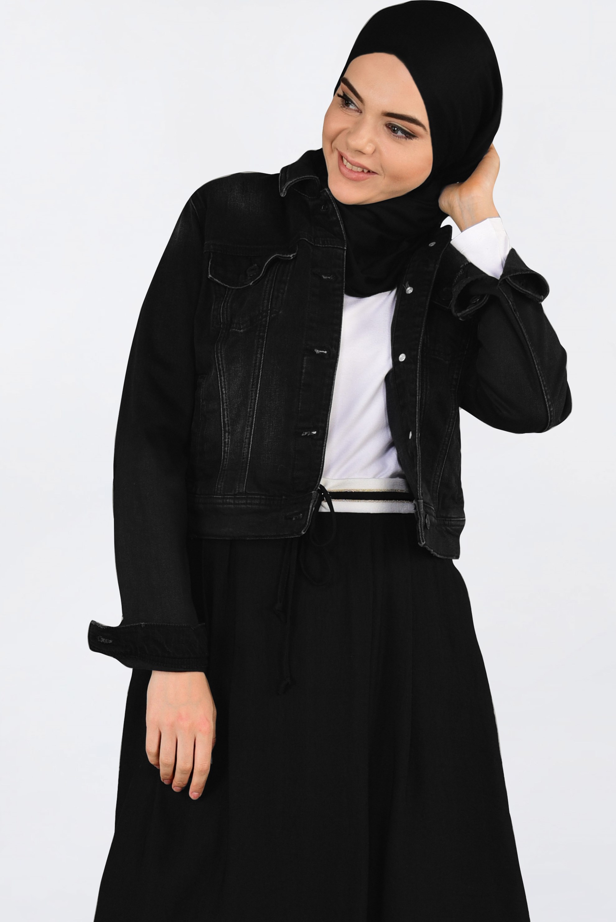 Tesettür giyim SİYAH BELİ LASTİKLİ BAĞCIKLI ETEK 6213