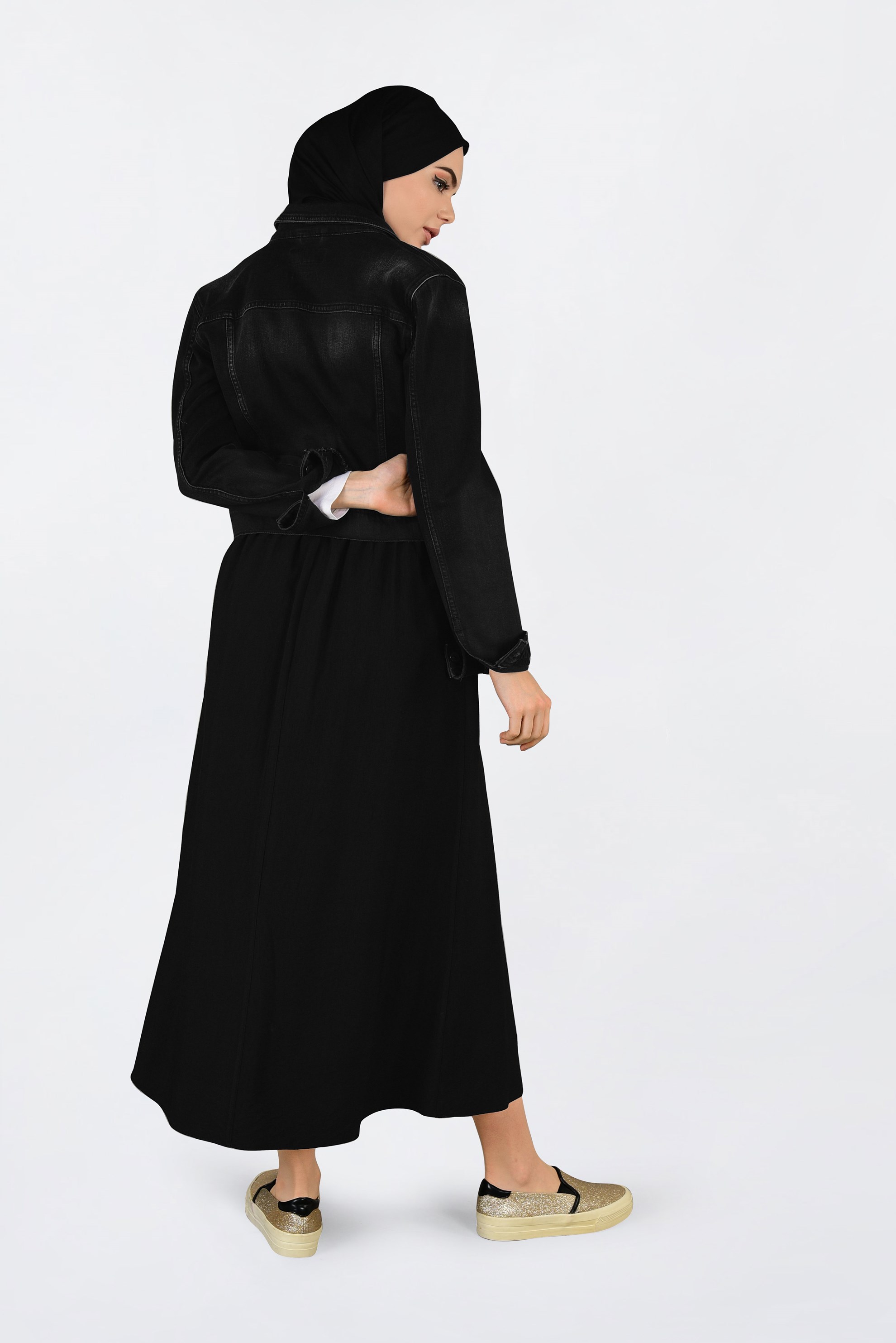 Tesettür giyim SİYAH BELİ LASTİKLİ BAĞCIKLI ETEK 6213