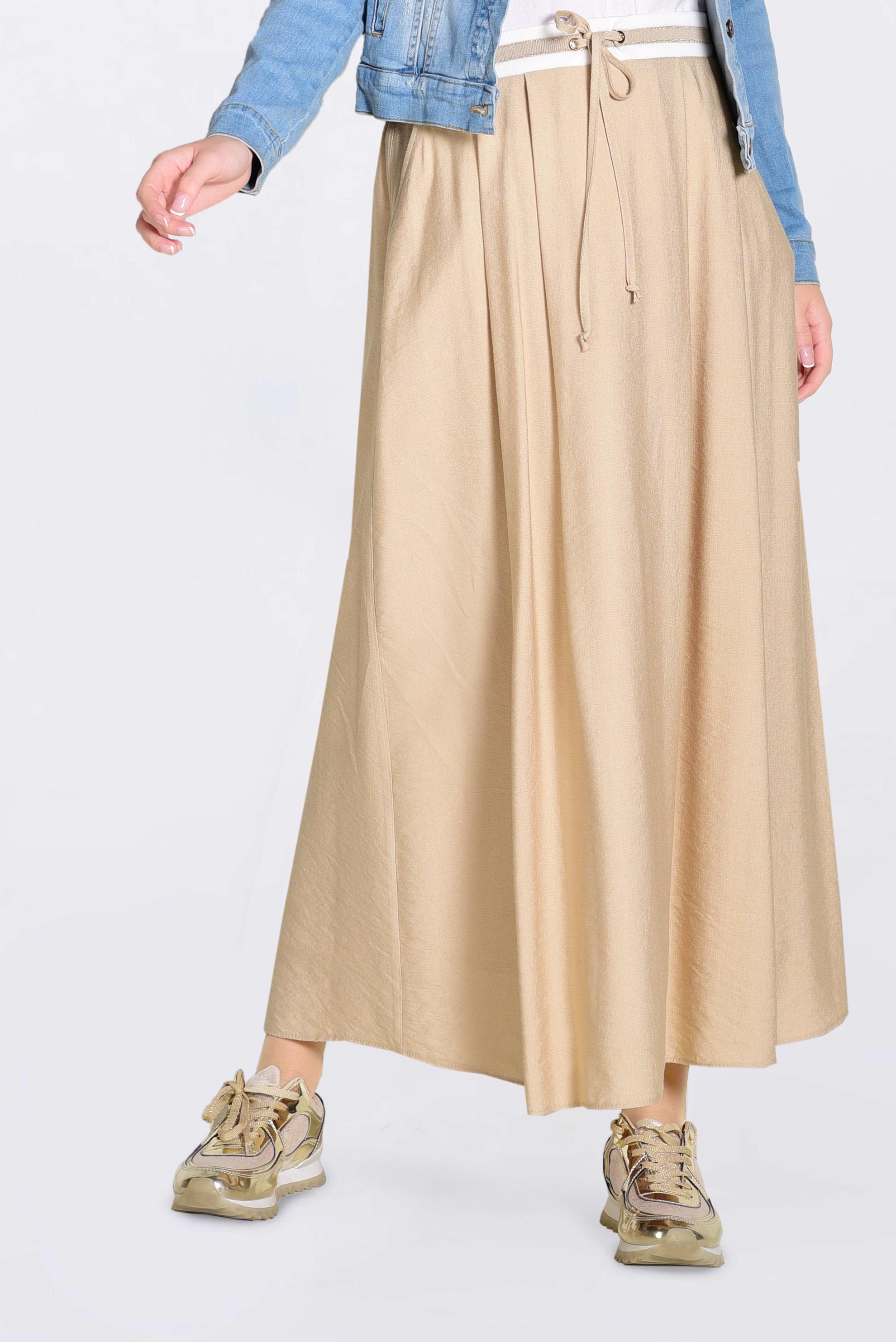 Tesettür giyim BEJ BELİ LASTİKLİ BAĞCIKLI ETEK 6213