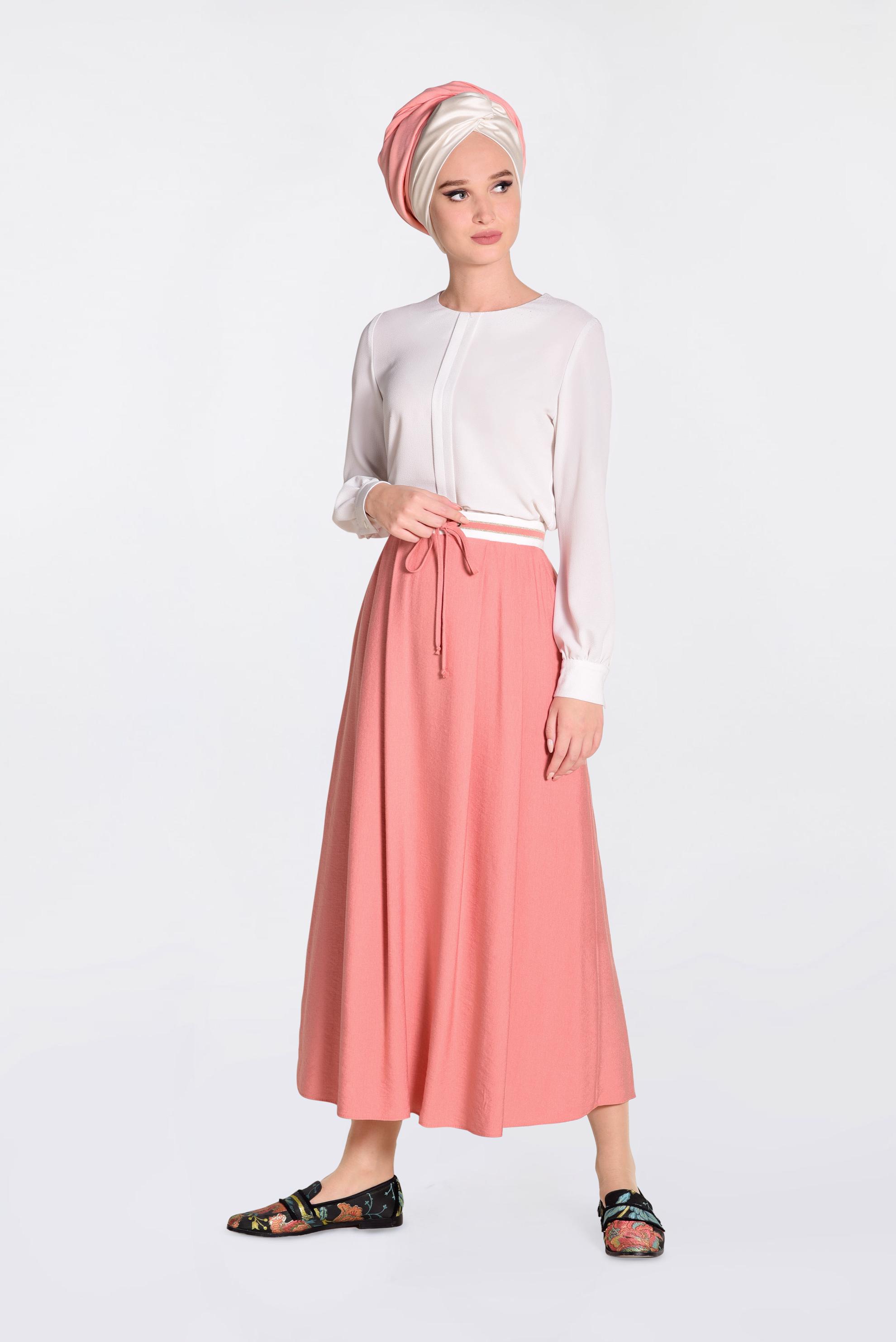 Tesettür giyim MERCAN BELİ LASTİKLİ BAĞCIKLI ETEK 6213