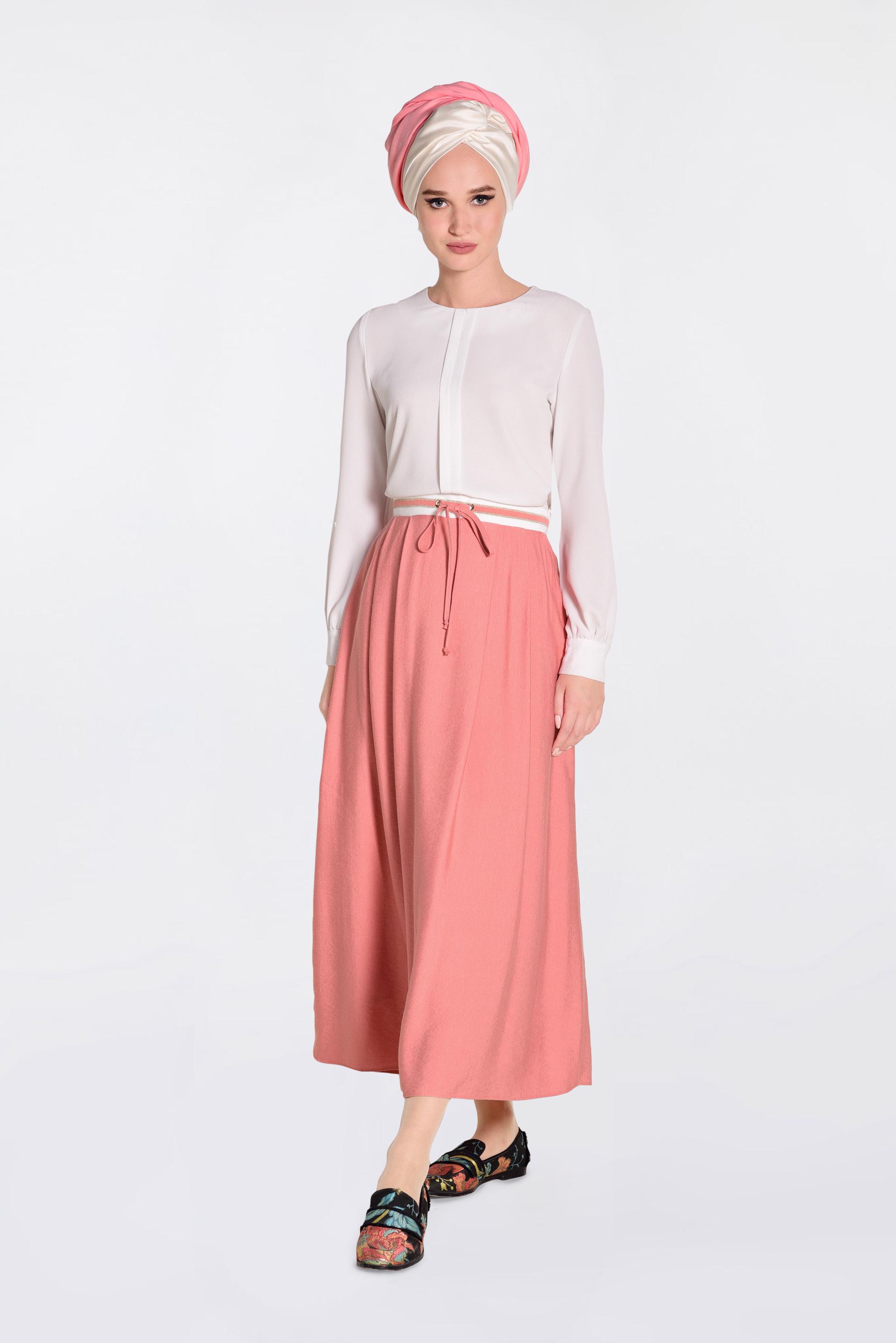 Tesettür giyim MERCAN BELİ LASTİKLİ BAĞCIKLI ETEK 6213