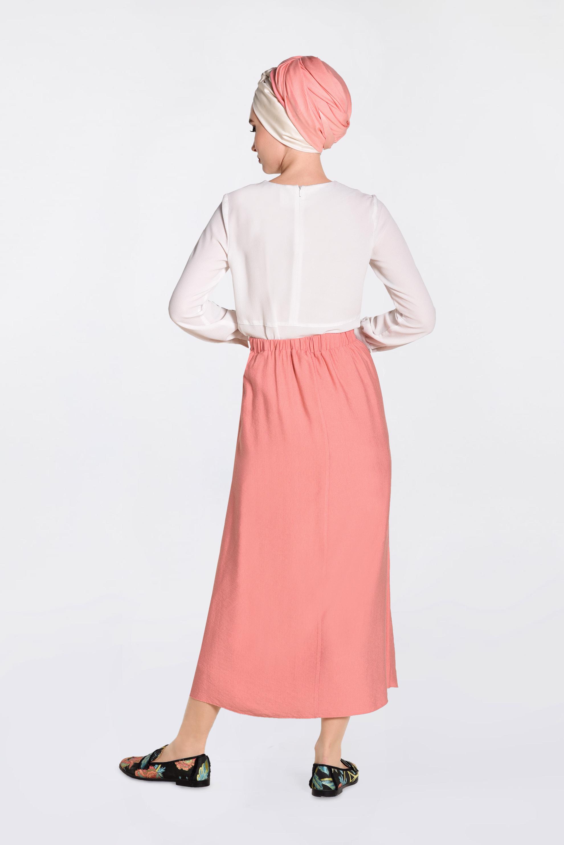 Tesettür giyim MERCAN BELİ LASTİKLİ BAĞCIKLI ETEK 6213