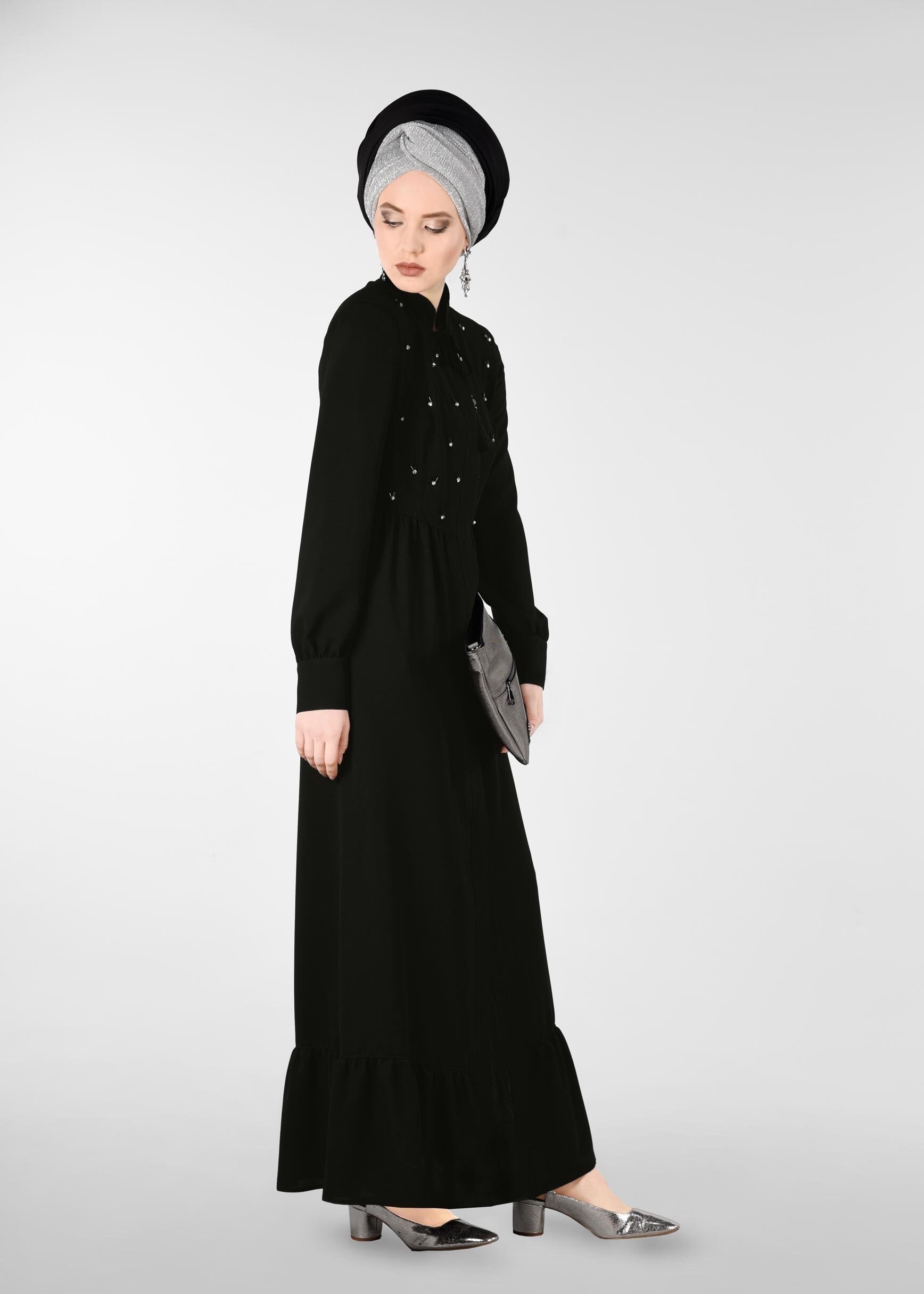 Tesettür giyim SİYAH TAŞLI FERACE 8262 