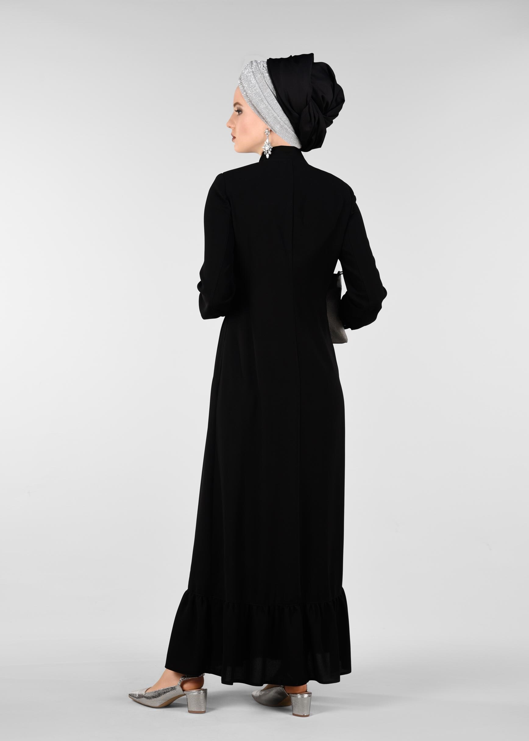 Tesettür giyim SİYAH TAŞLI FERACE 8262 