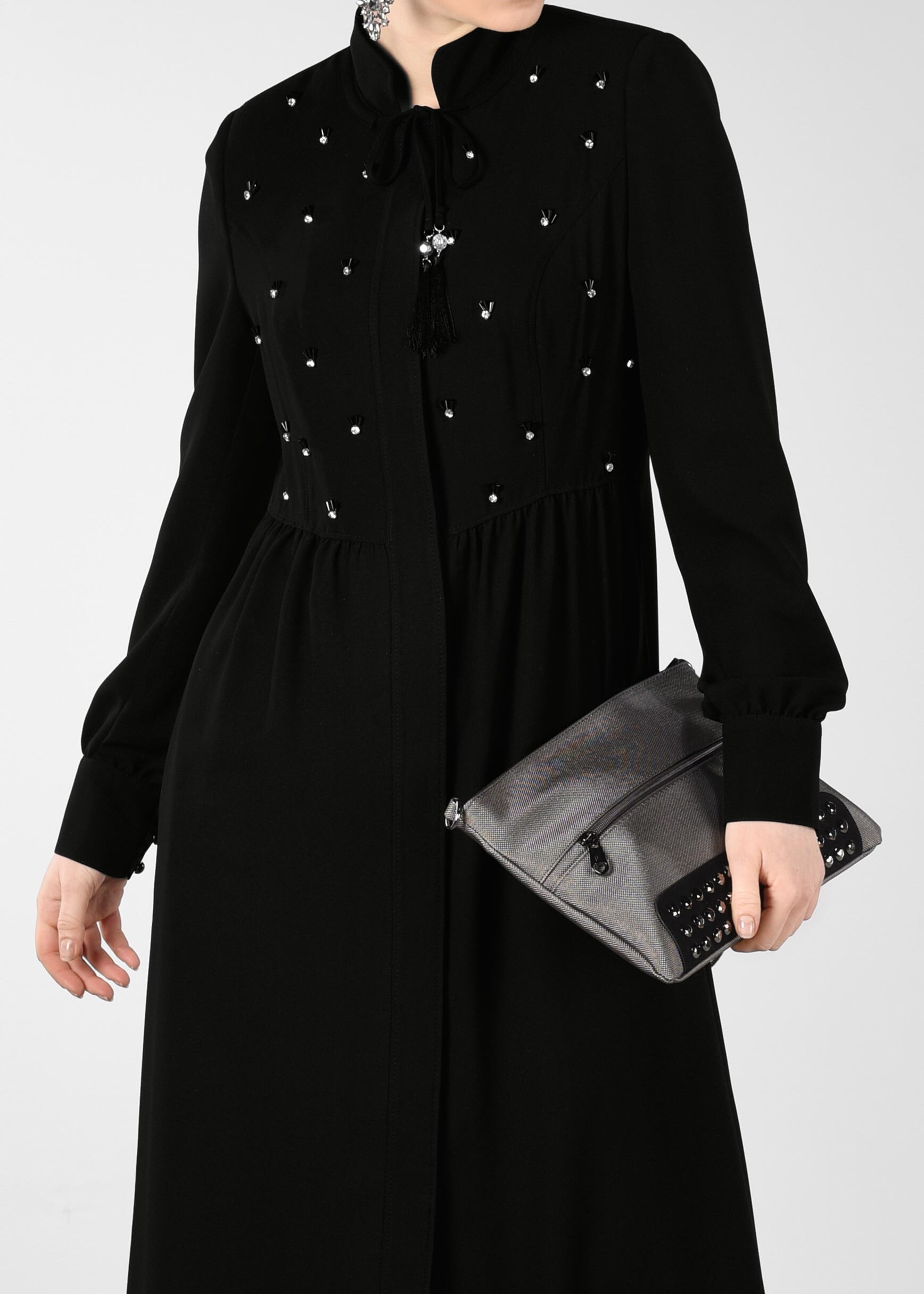 Tesettür giyim SİYAH TAŞLI FERACE 8262 