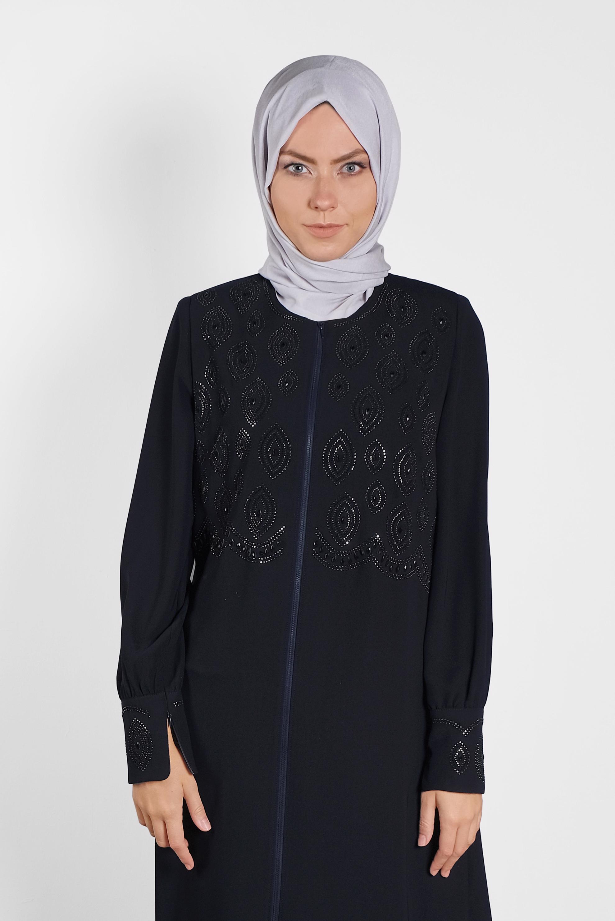 Tesettür giyim LACİVERT TAŞ BASKILI FERACE 8275