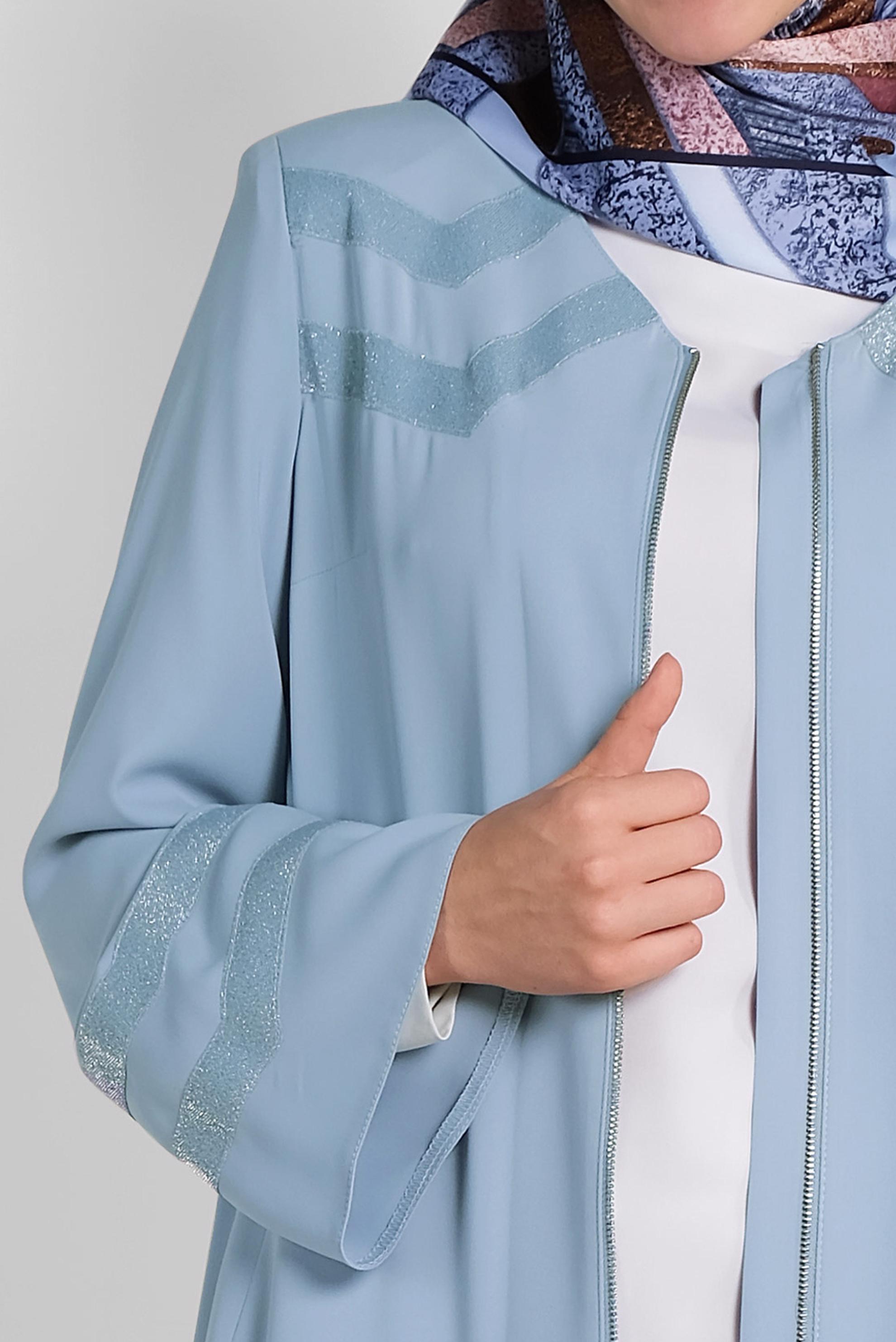 Tesettür giyim MAVİ SİMLİ FERMUARLI FERACE 8277 