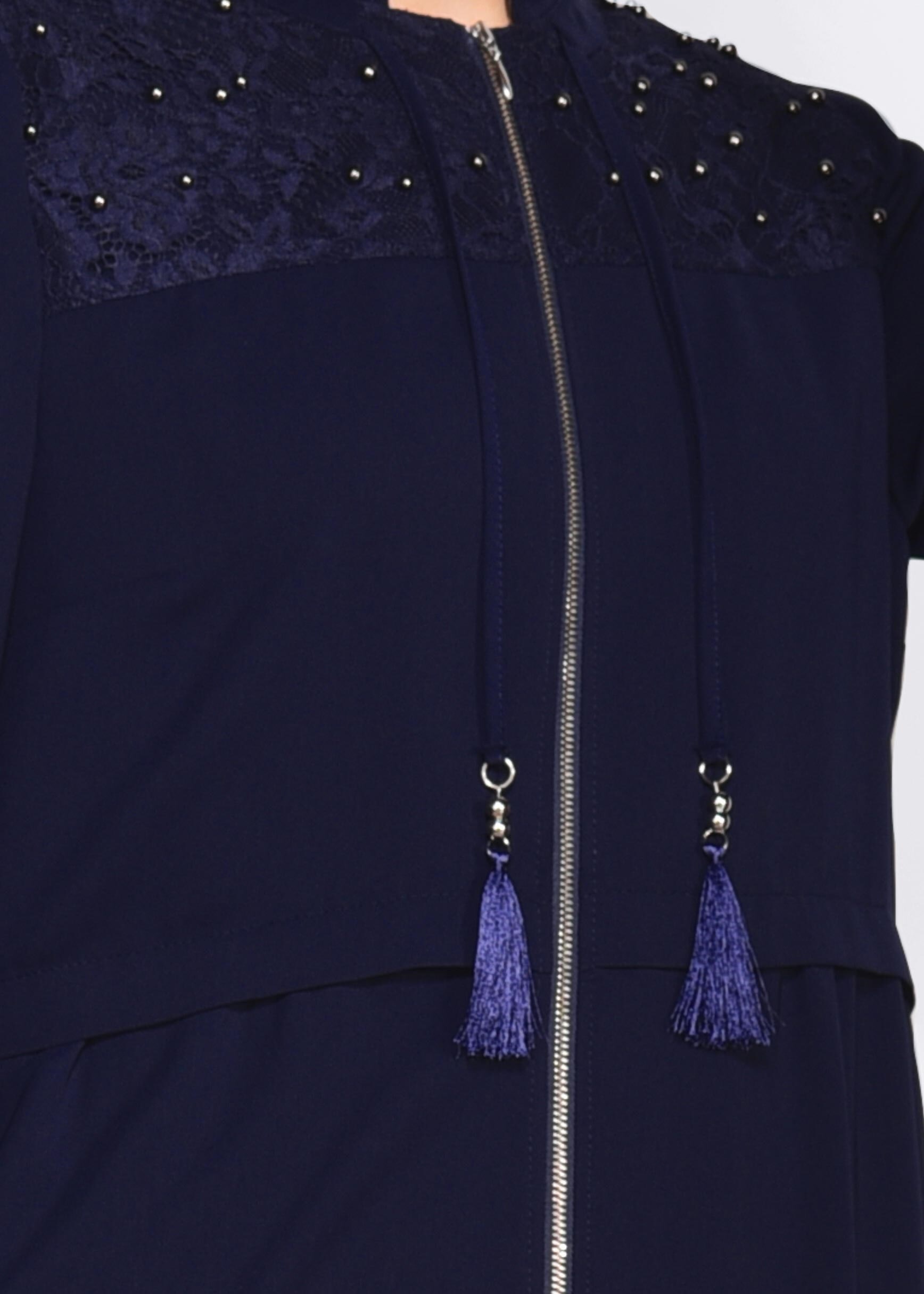 Tesettür giyim LACİVERT OMUZ VE MANŞET BONCUK İŞLEMELİ FERACE 8281 