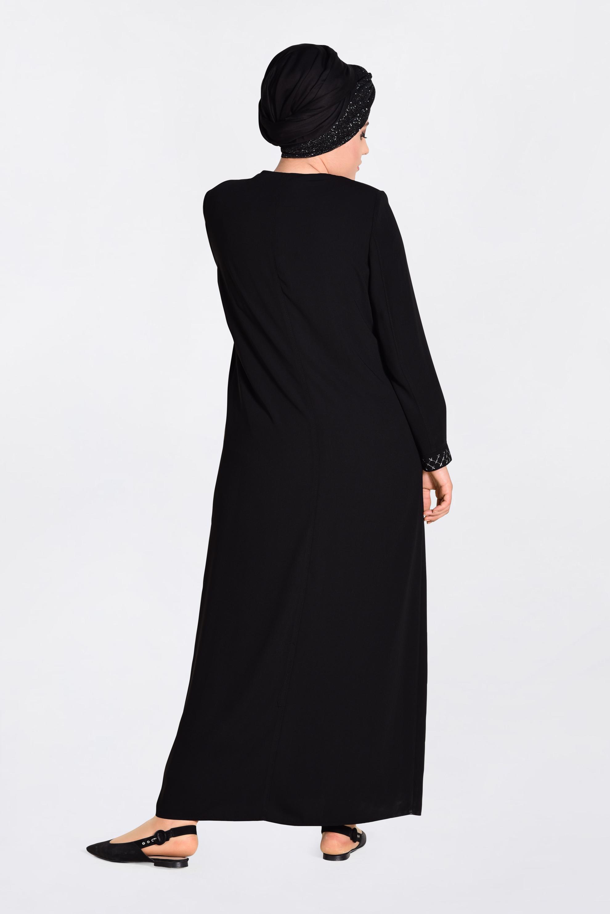 Tesettür giyim SİYAH DESENLİ FERACE 8296