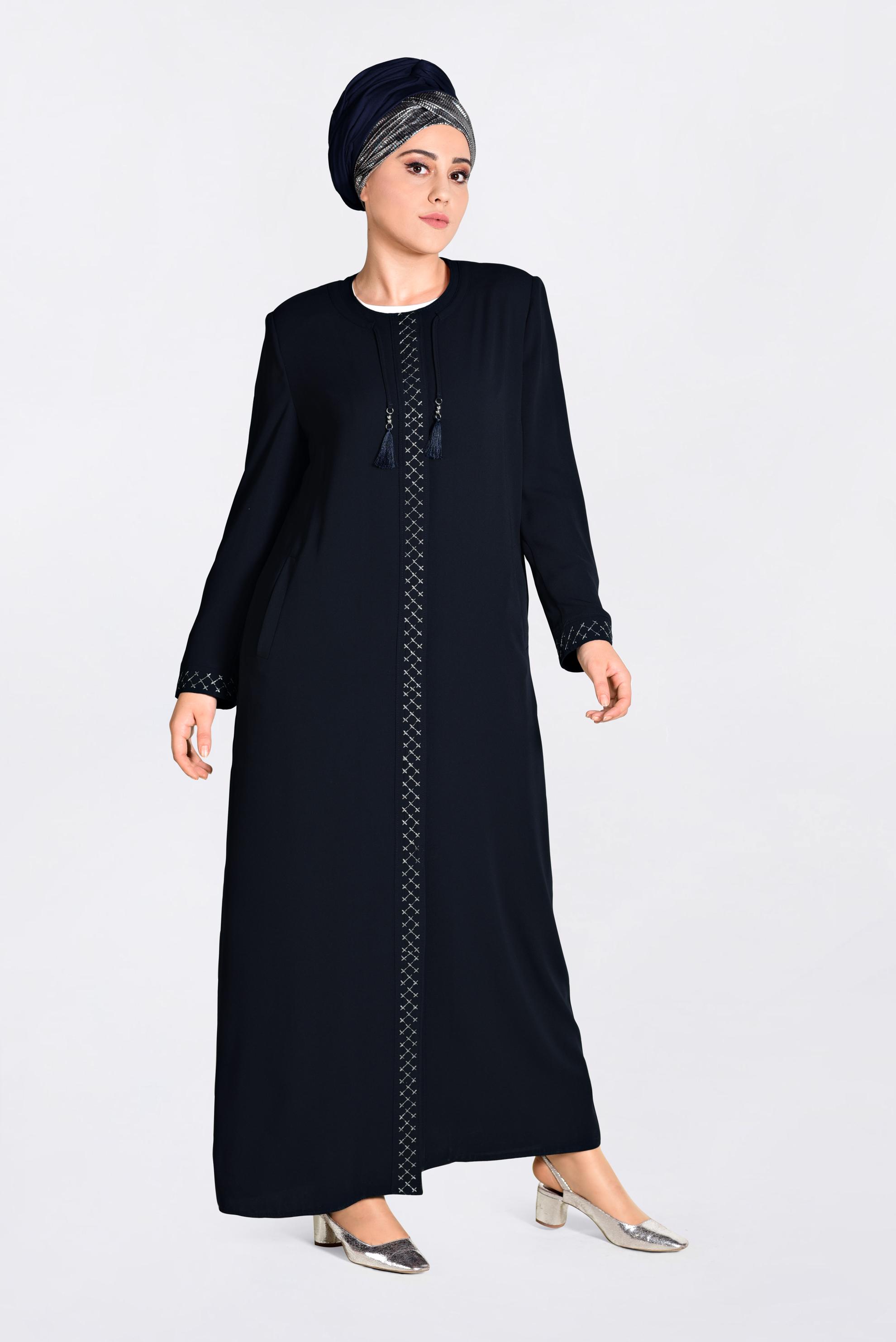 Tesettür giyim LACİVERT DESENLİ FERACE 8296