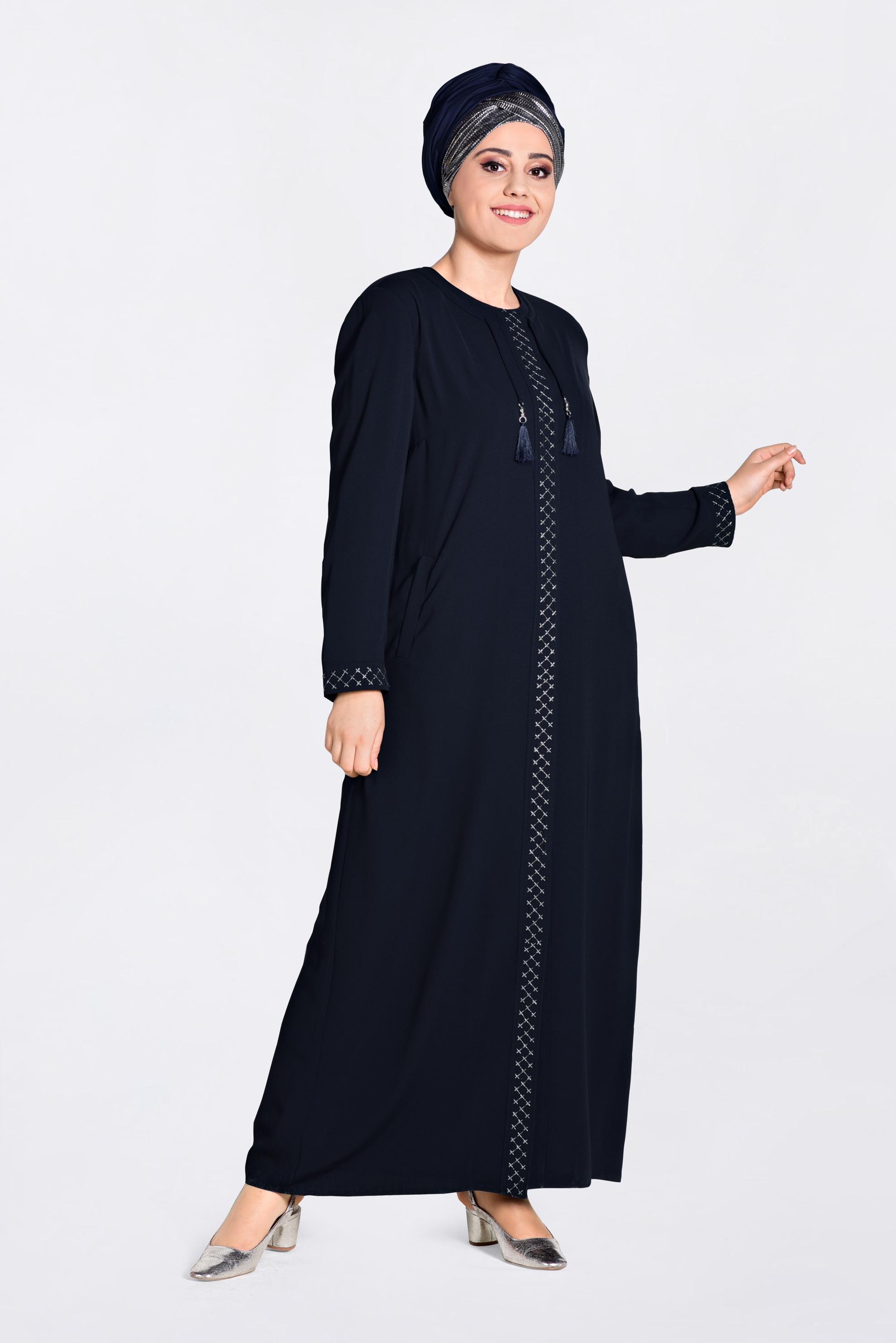 Tesettür giyim LACİVERT DESENLİ FERACE 8296