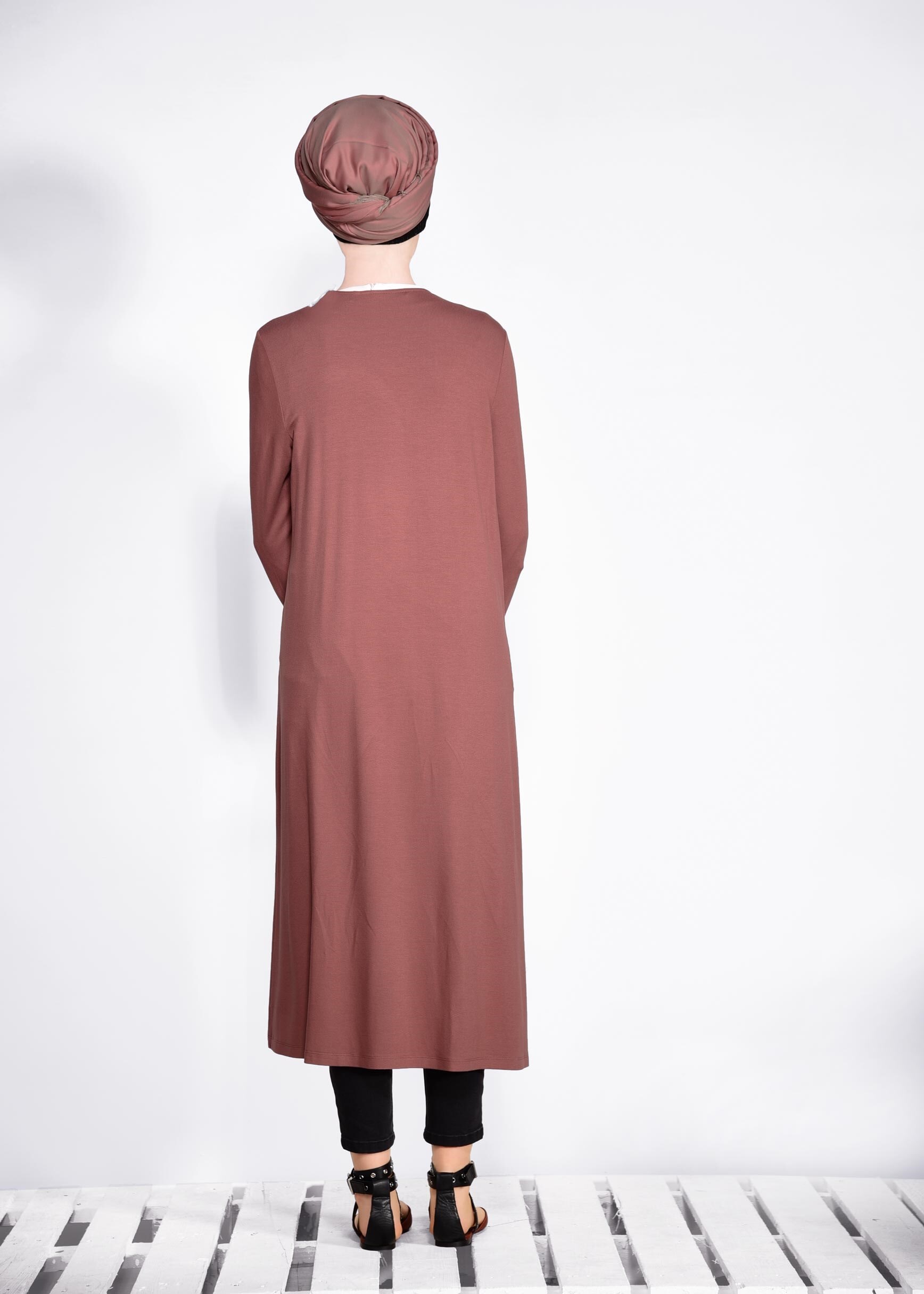 Tesettür giyim TURUNCU İNCİ İŞLEMELİ HIRKA 4194