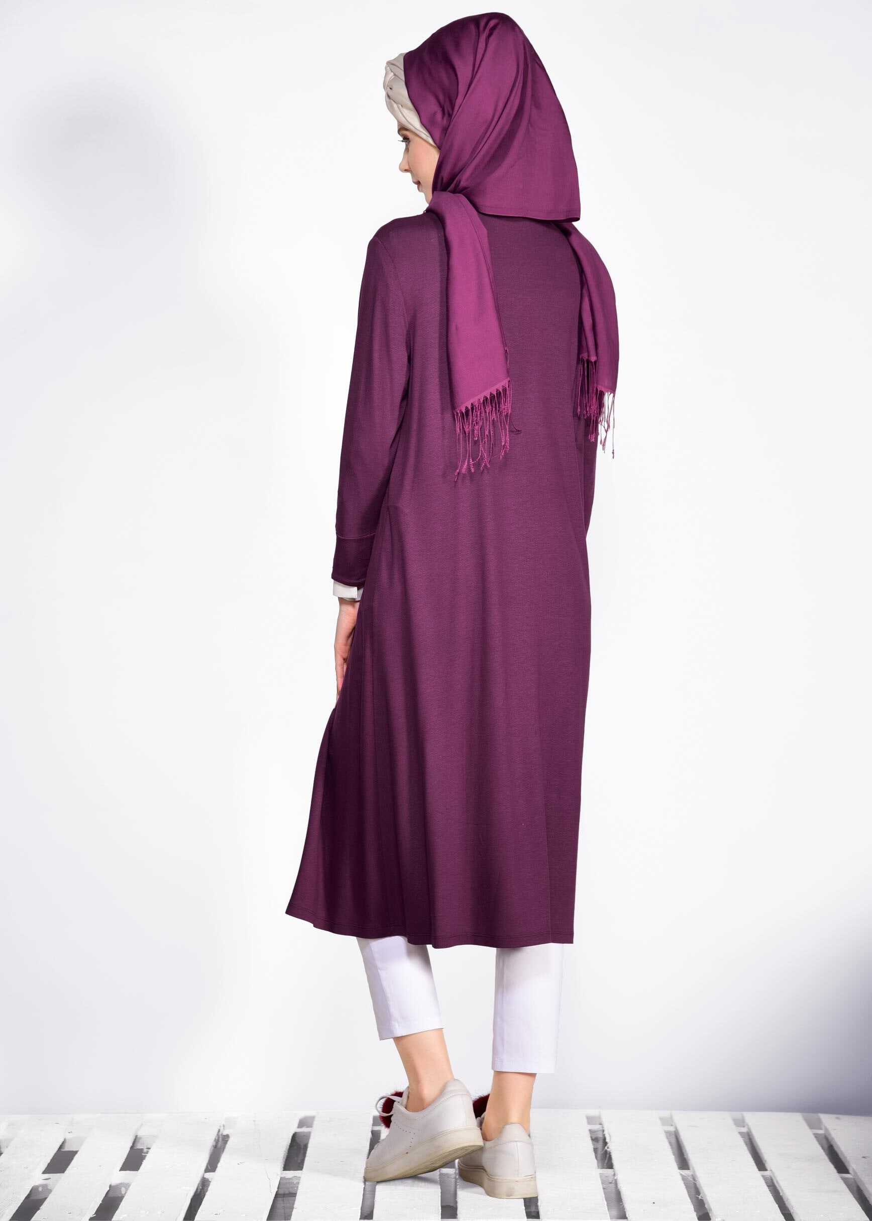 Tesettür giyim MOR İNCİ İŞLEMELİ HIRKA 4194