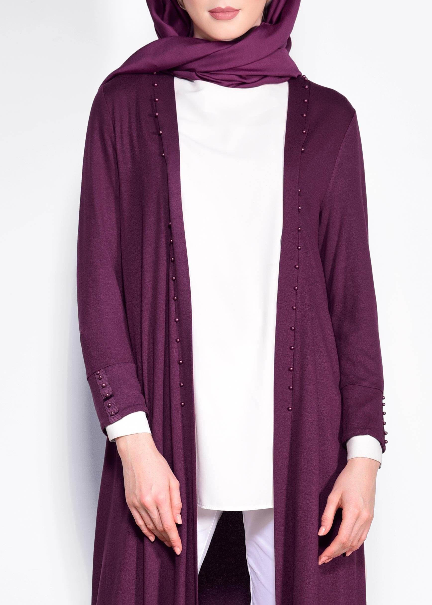 Tesettür giyim MOR İNCİ İŞLEMELİ HIRKA 4194