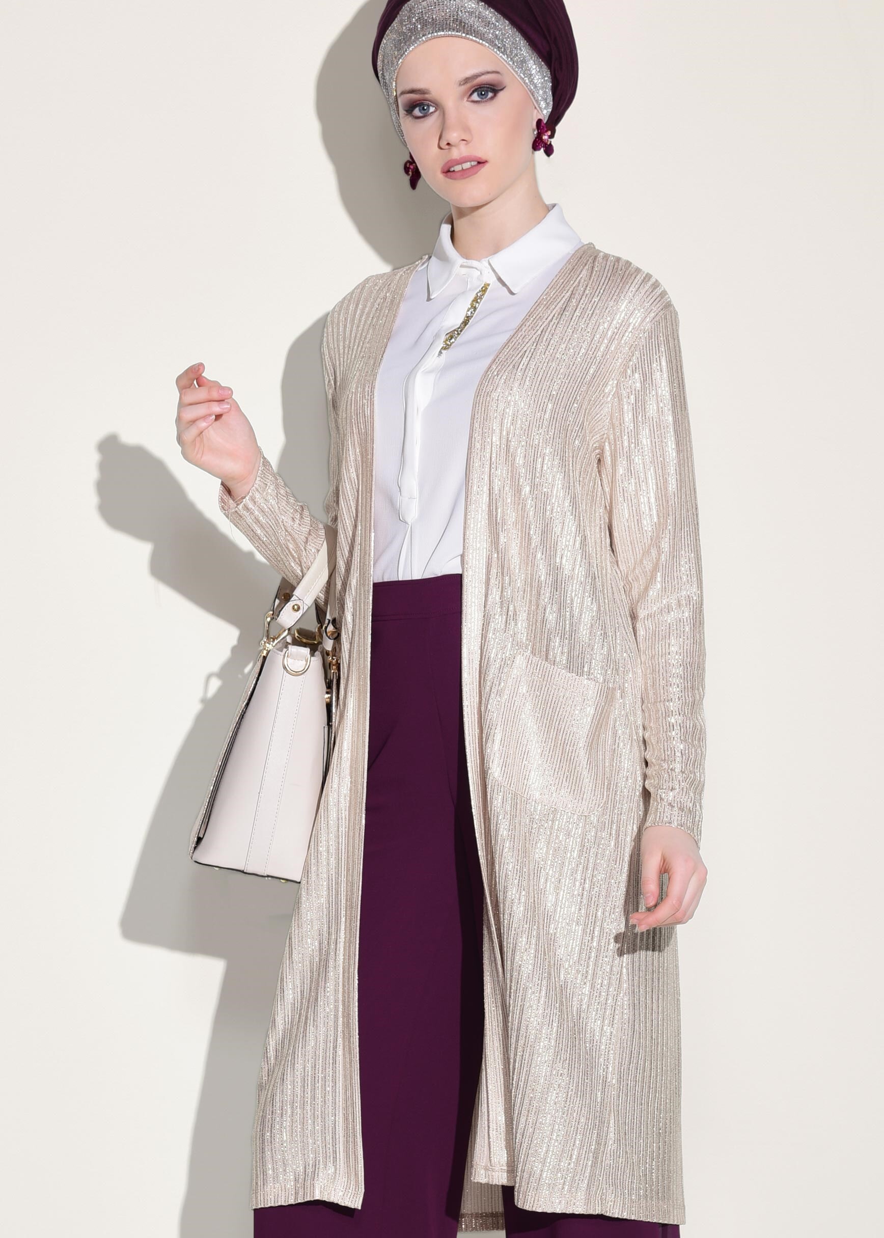 Tesettür giyim EKRU 4197 SAFİR 4773 HIRKA 40/48