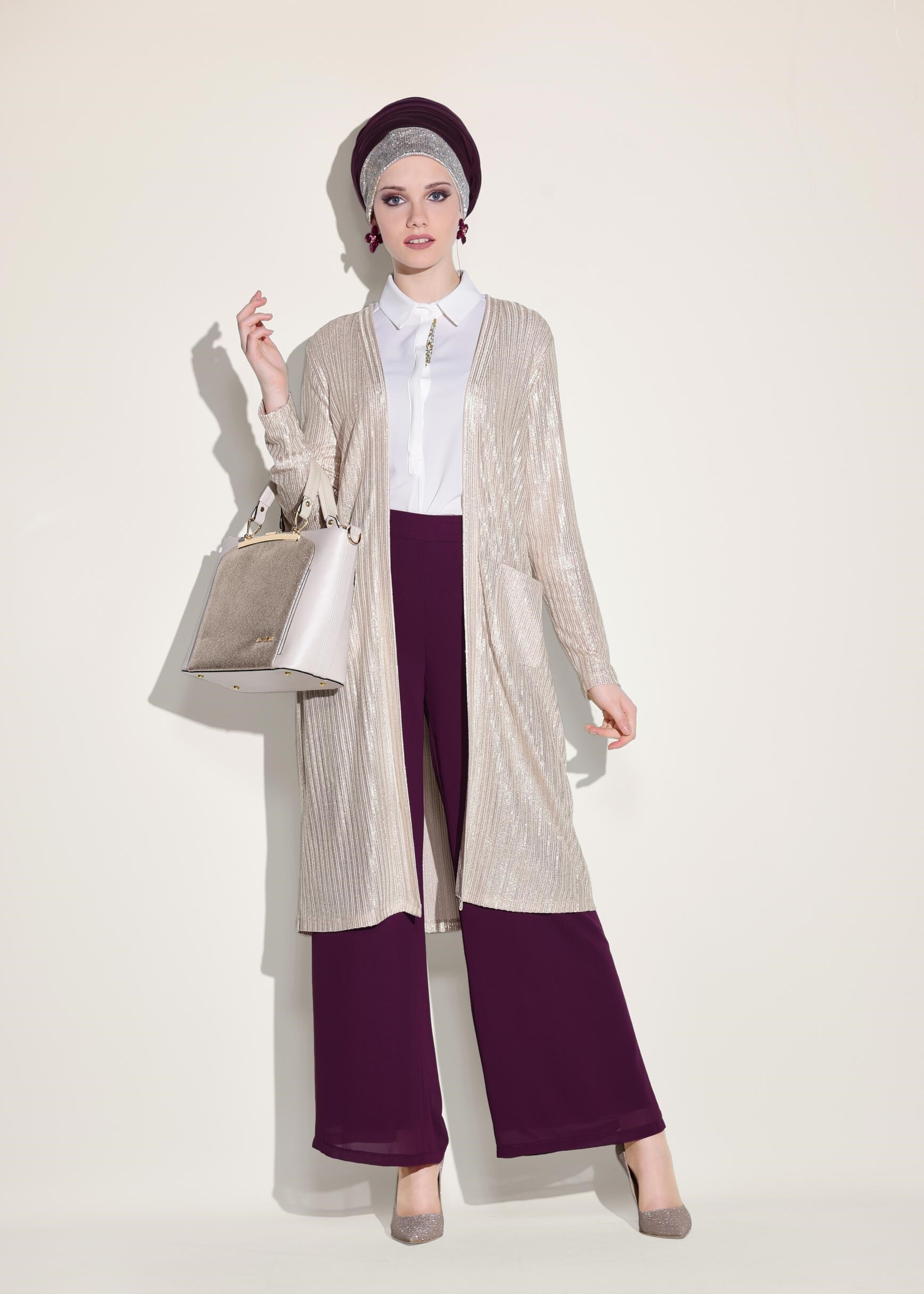 Tesettür giyim EKRU 4197 SAFİR 4773 HIRKA 40/48