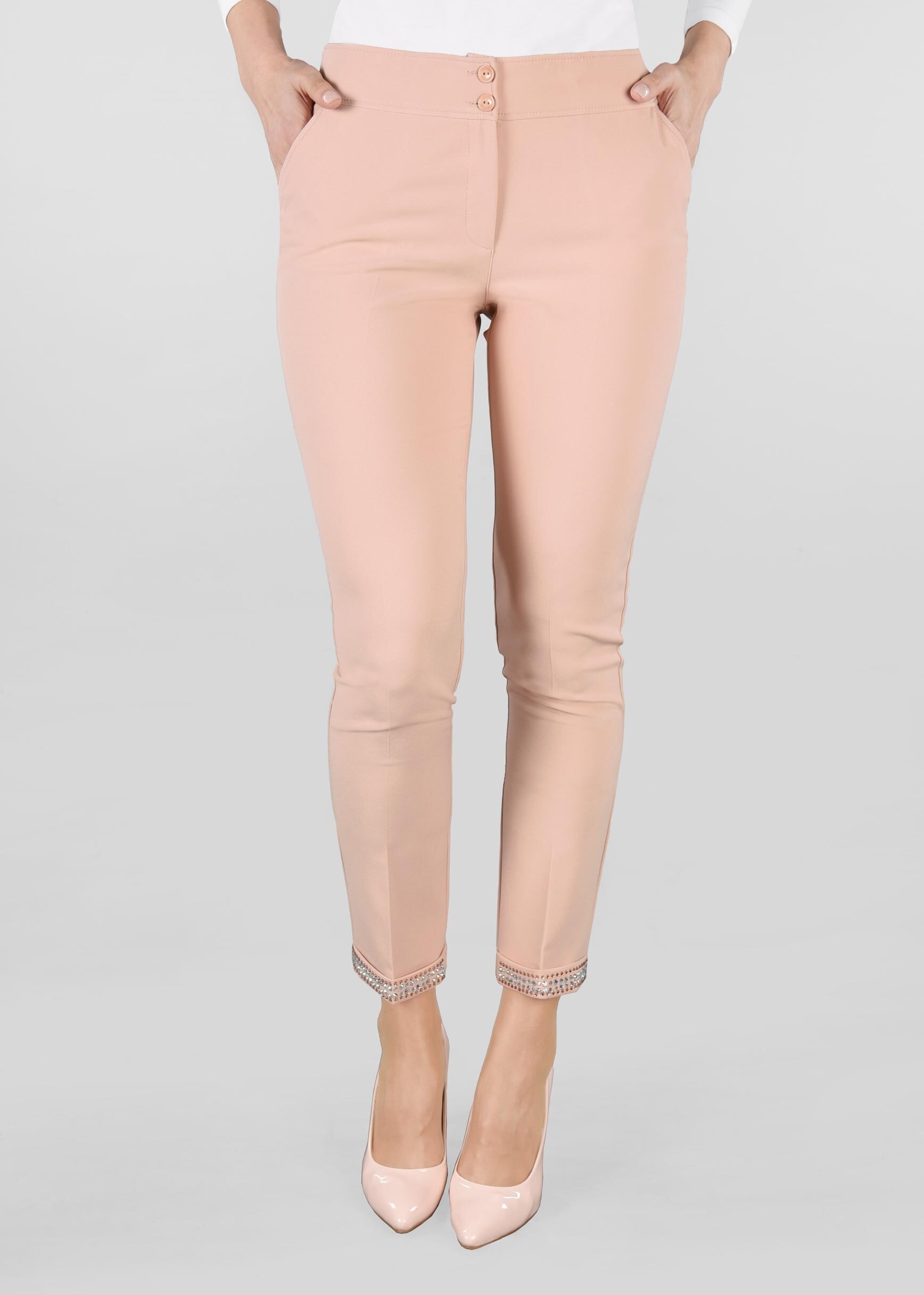 Tesettür giyim PUDRA BİLEK KISMI TAŞ İŞLEMELİ PANTOLON 7285