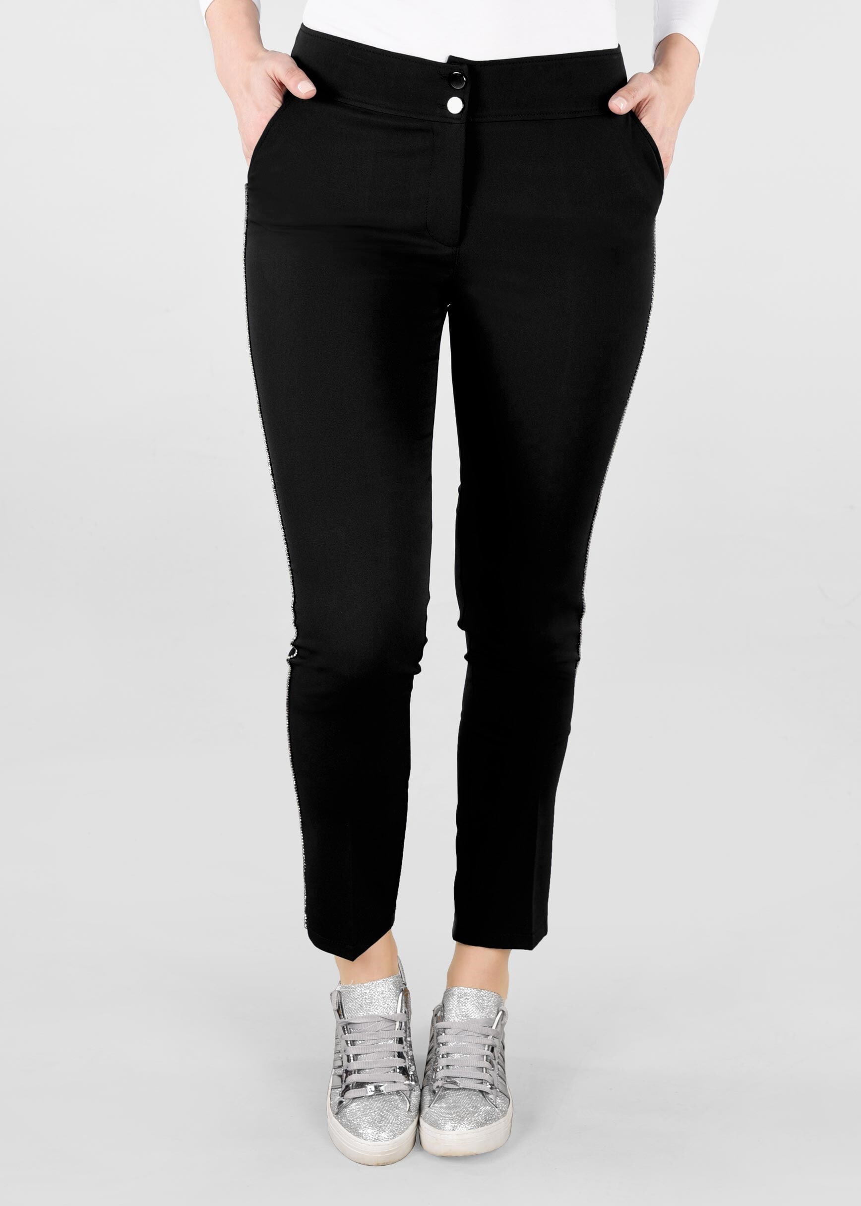 Tesettür giyim SİYAH TAŞ ŞERİTLİ PANTOLON 7286