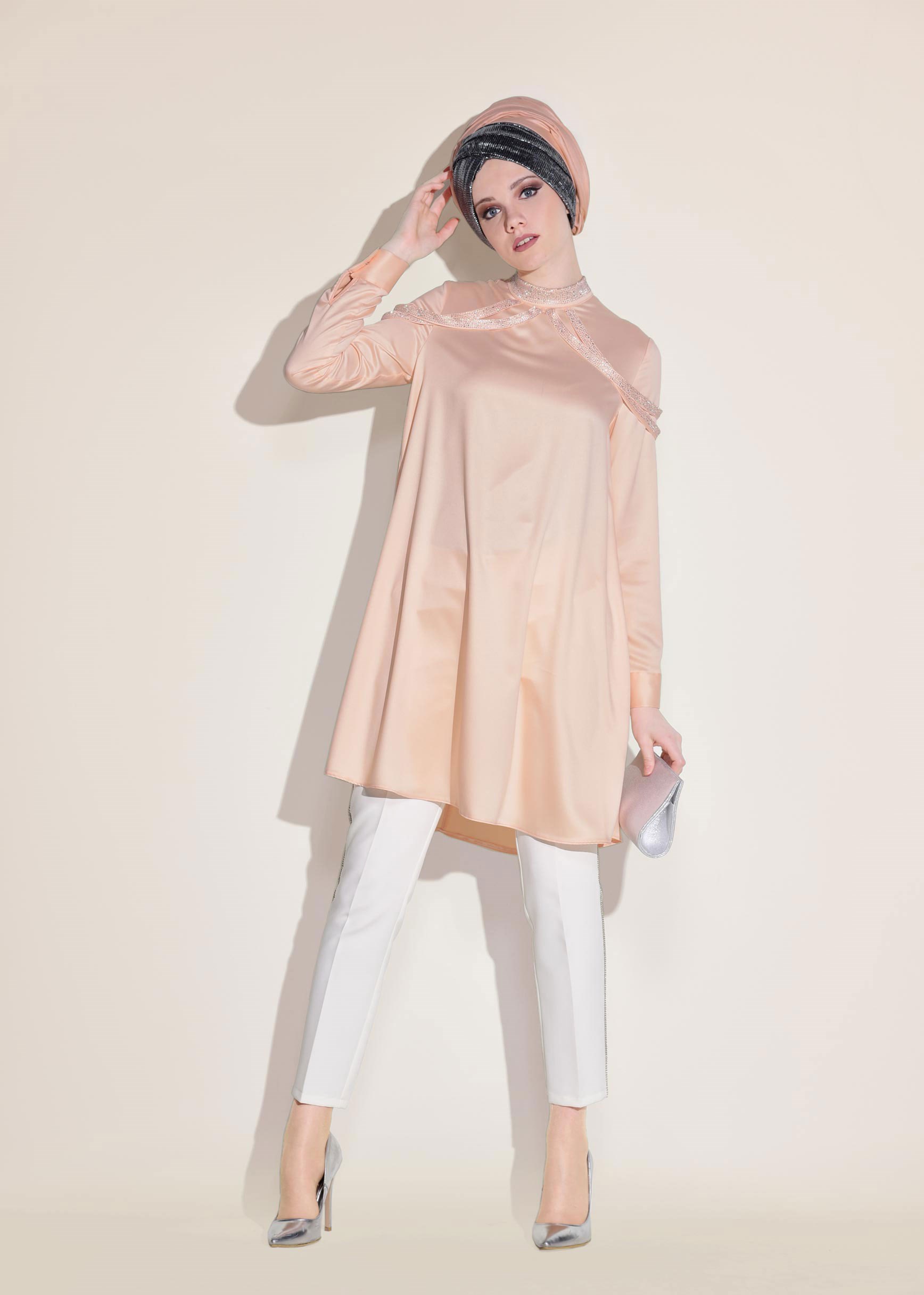 Tesettür giyim BEYAZ TAŞ ŞERİTLİ PANTOLON 7286