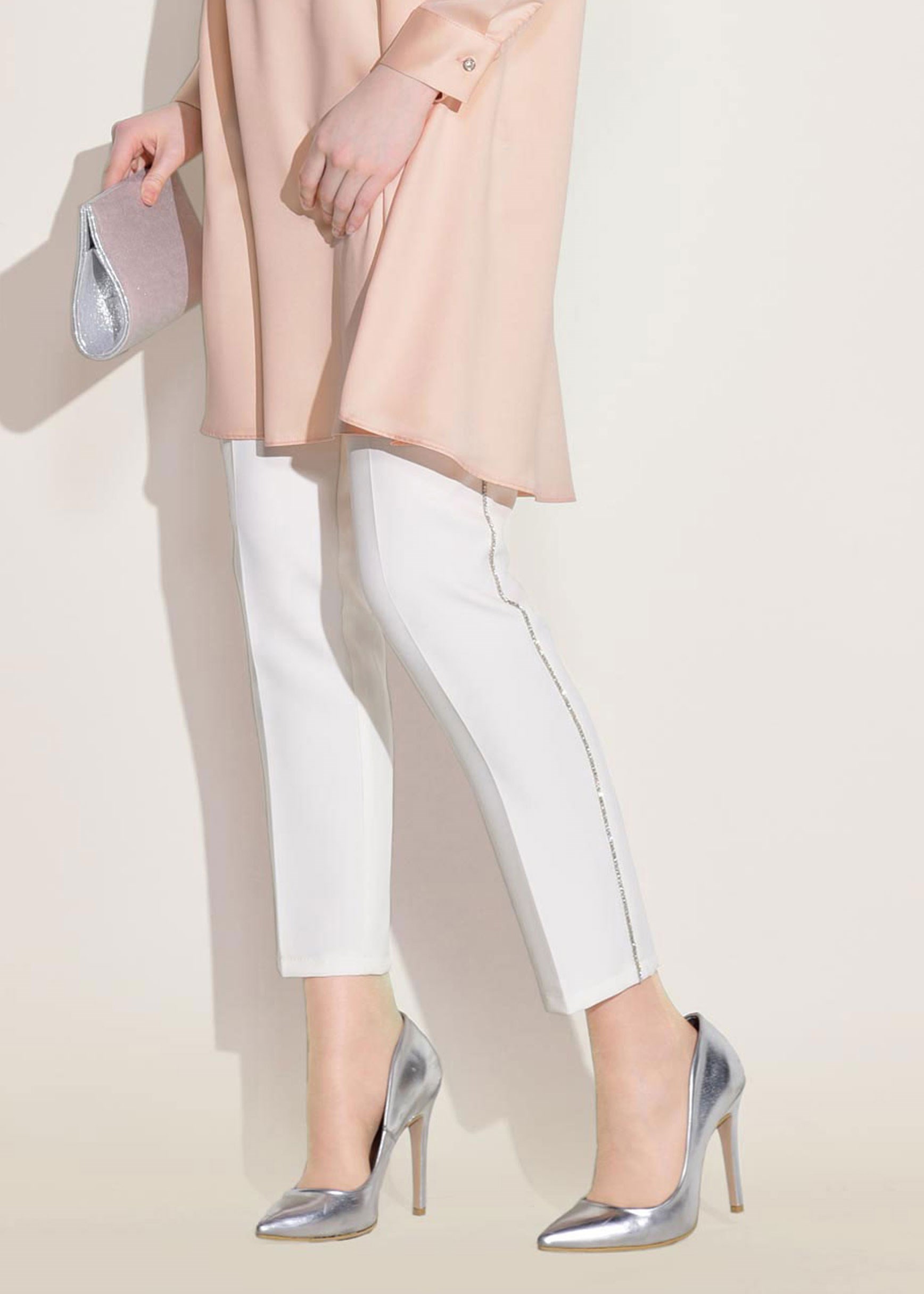 Tesettür giyim BEYAZ TAŞ ŞERİTLİ PANTOLON 7286