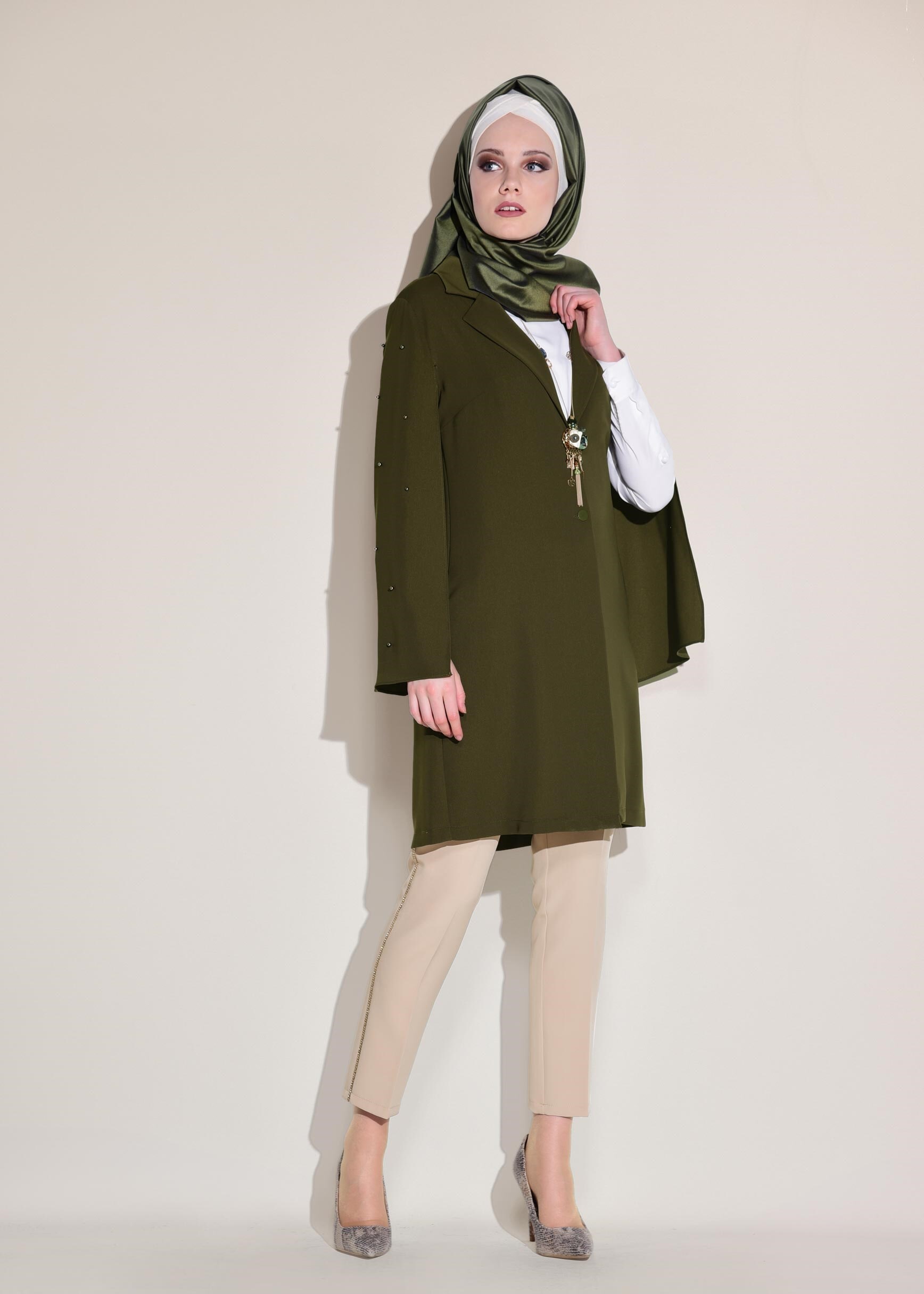 Tesettür giyim BEJ TAŞ ŞERİTLİ PANTOLON 7286