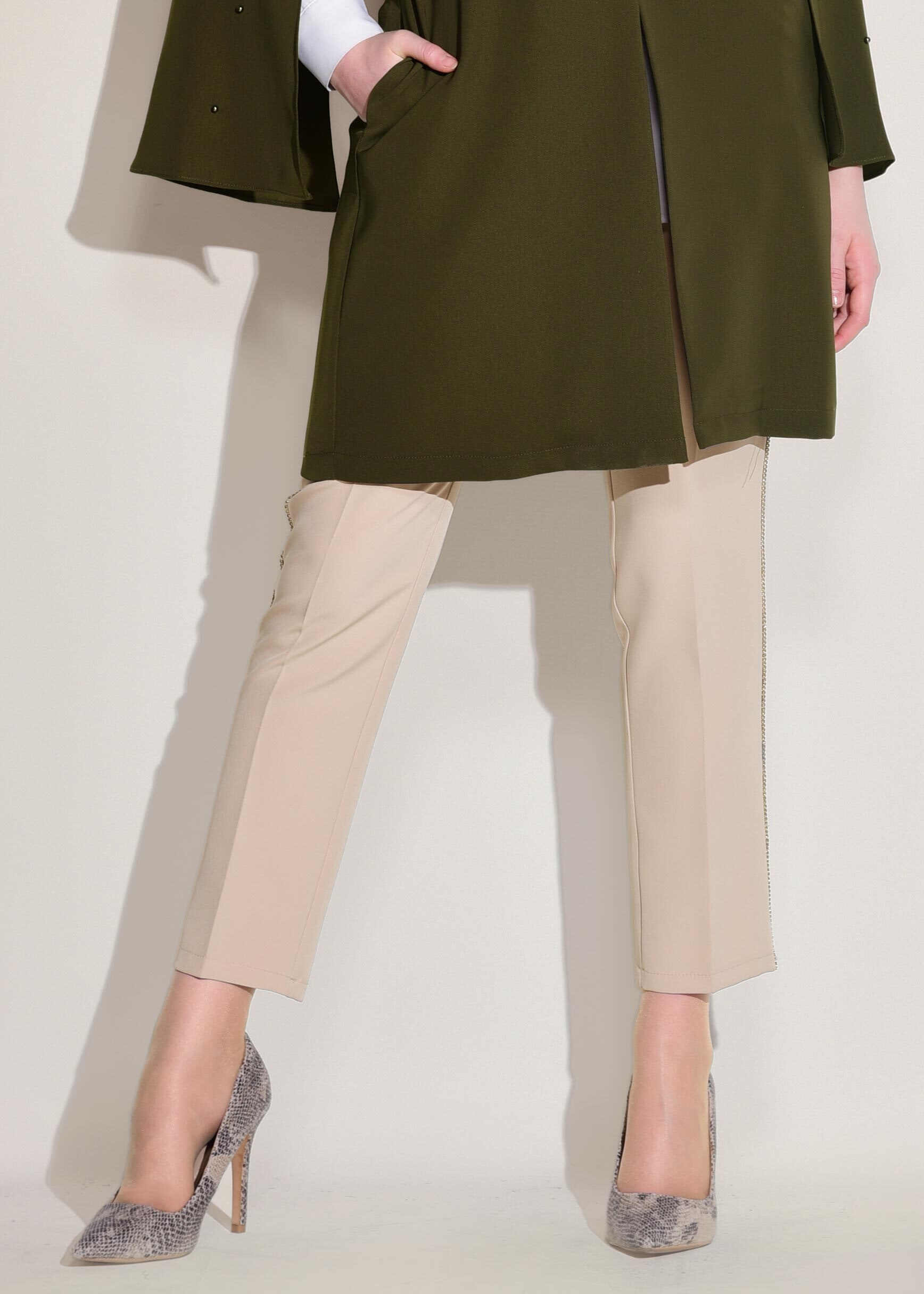 Tesettür giyim BEJ TAŞ ŞERİTLİ PANTOLON 7286