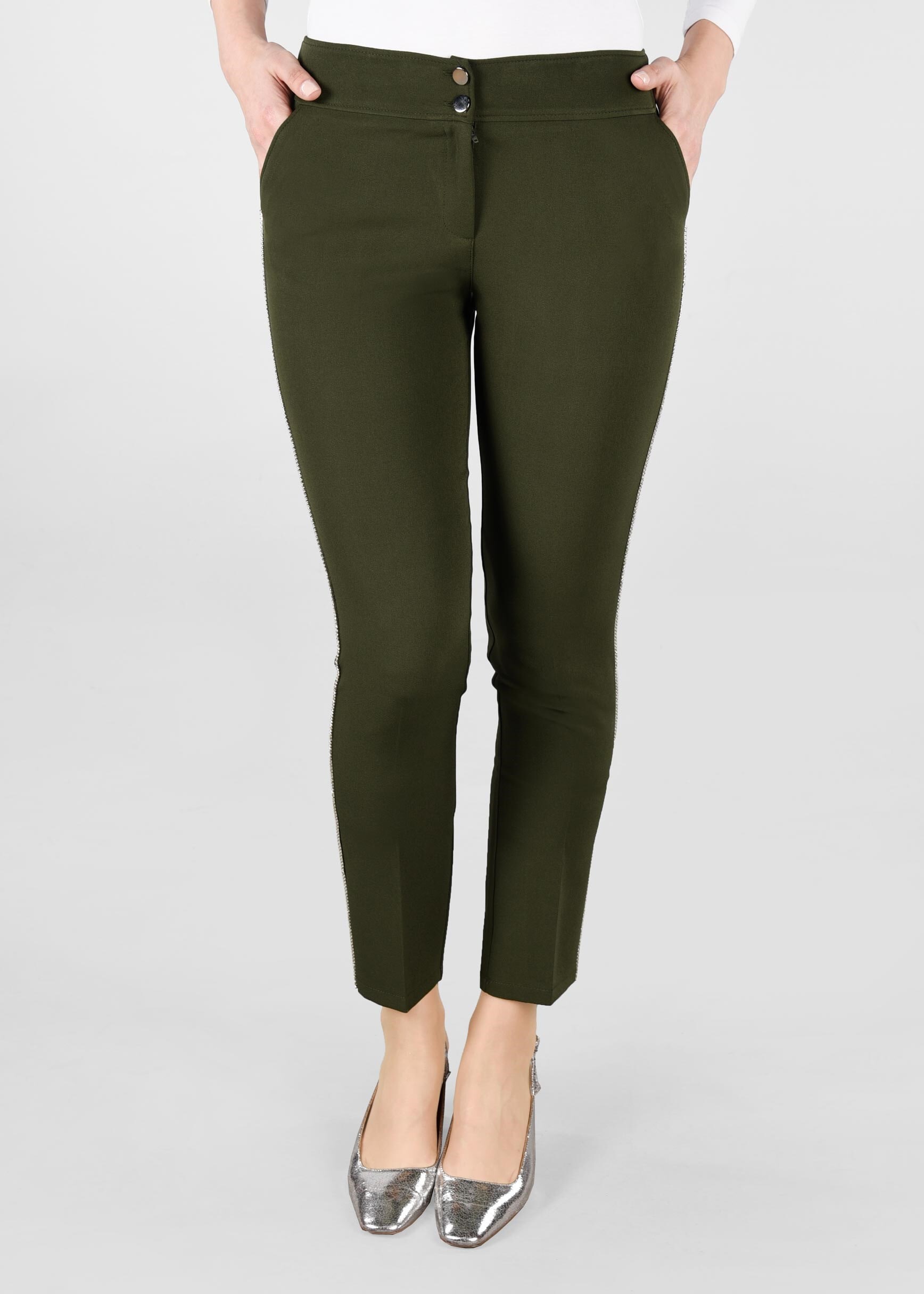 Tesettür giyim HAKİ TAŞ ŞERİTLİ PANTOLON 7286