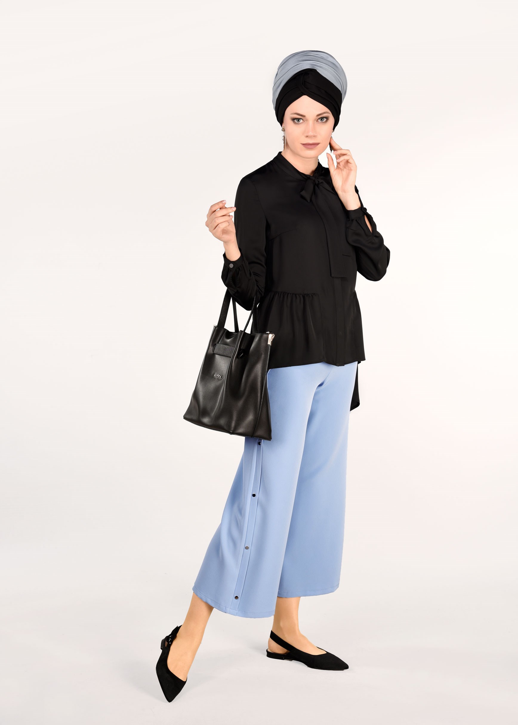 Tesettür giyim MAVİ ÇITÇIT DETAYLI PANTOLON 7288