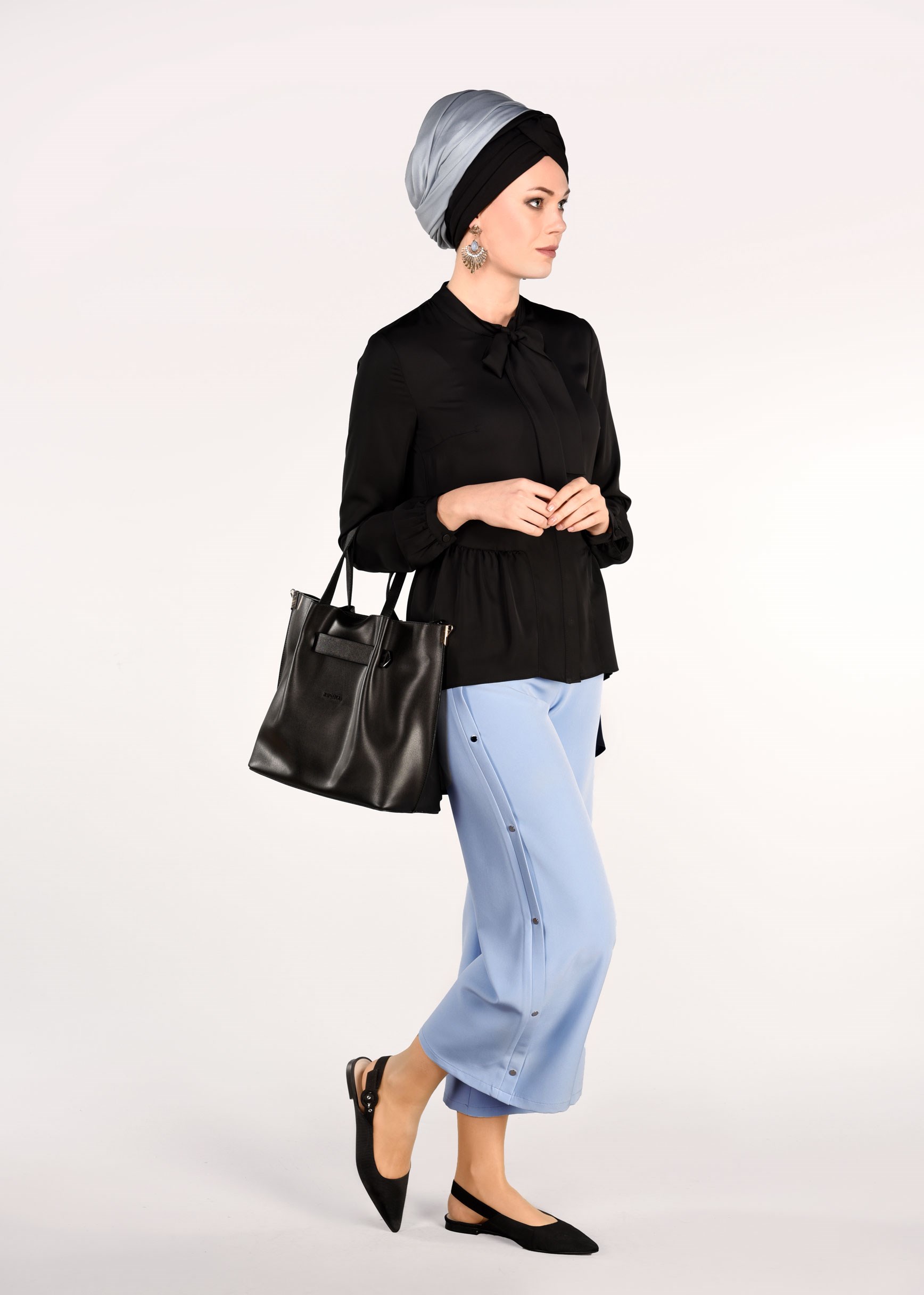 Tesettür giyim MAVİ ÇITÇIT DETAYLI PANTOLON 7288