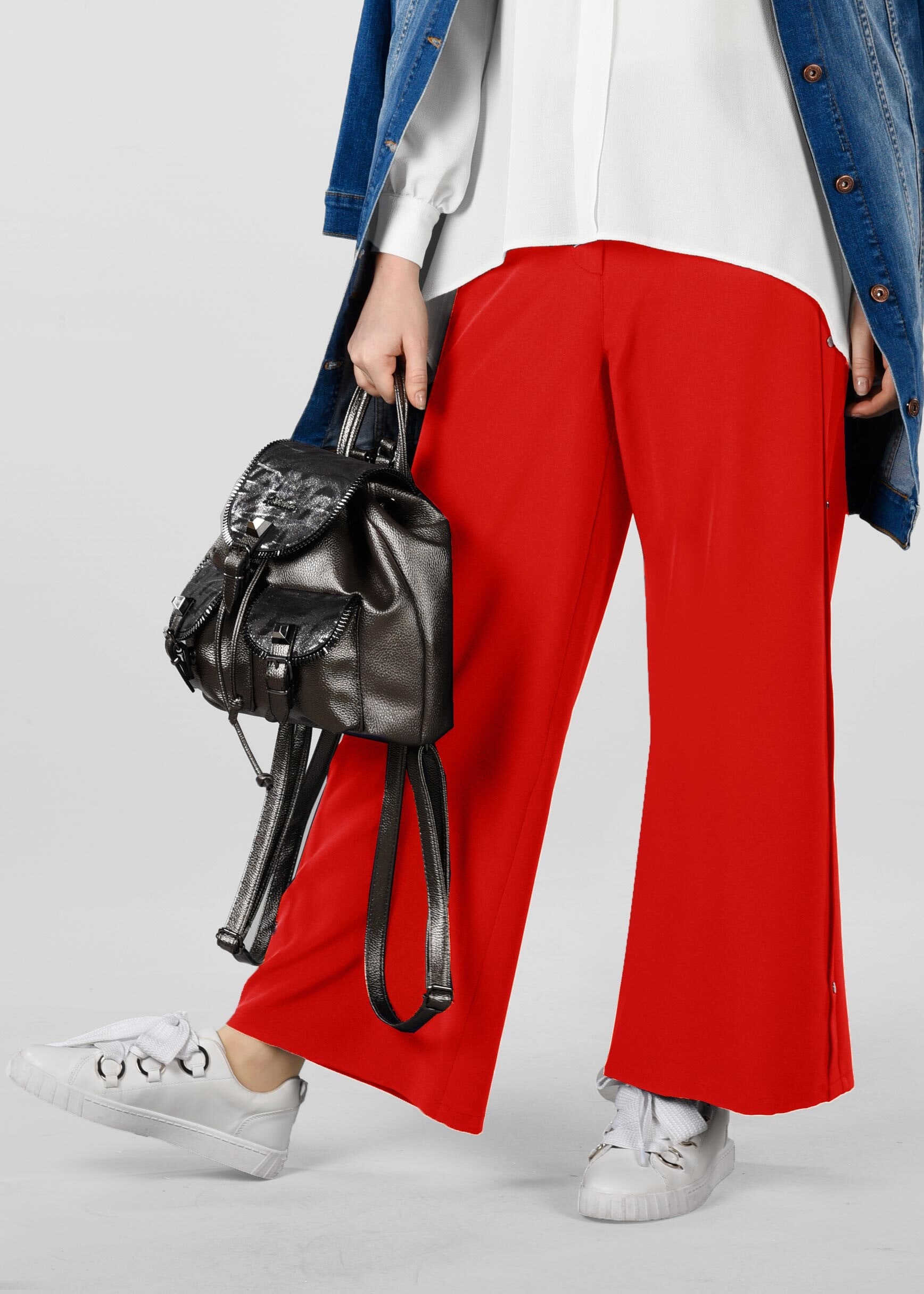 Tesettür giyim KIRMIZI ÇITÇIT DETAYLI PANTOLON 7288