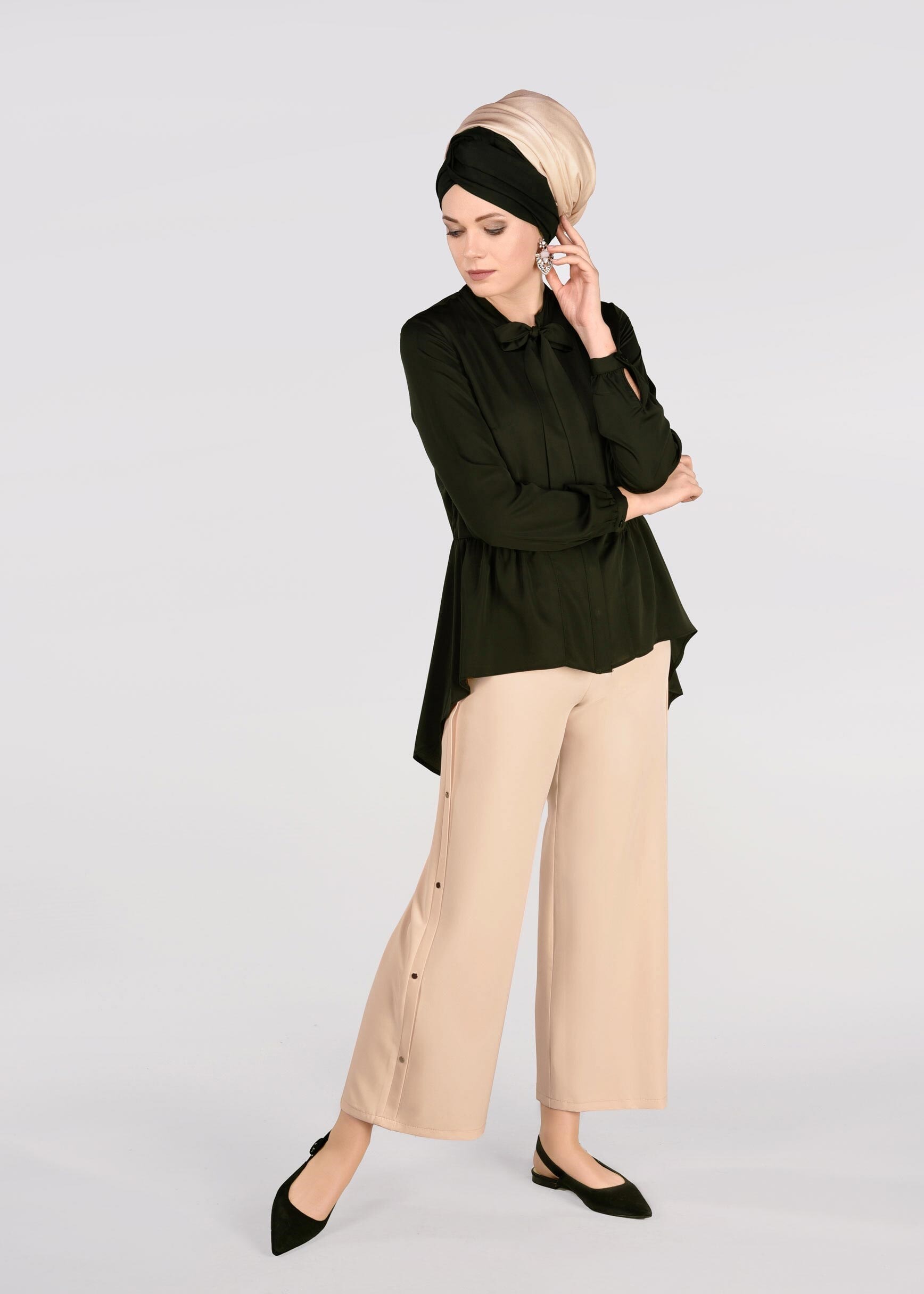 Tesettür giyim BEJ ÇITÇIT DETAYLI PANTOLON 7288