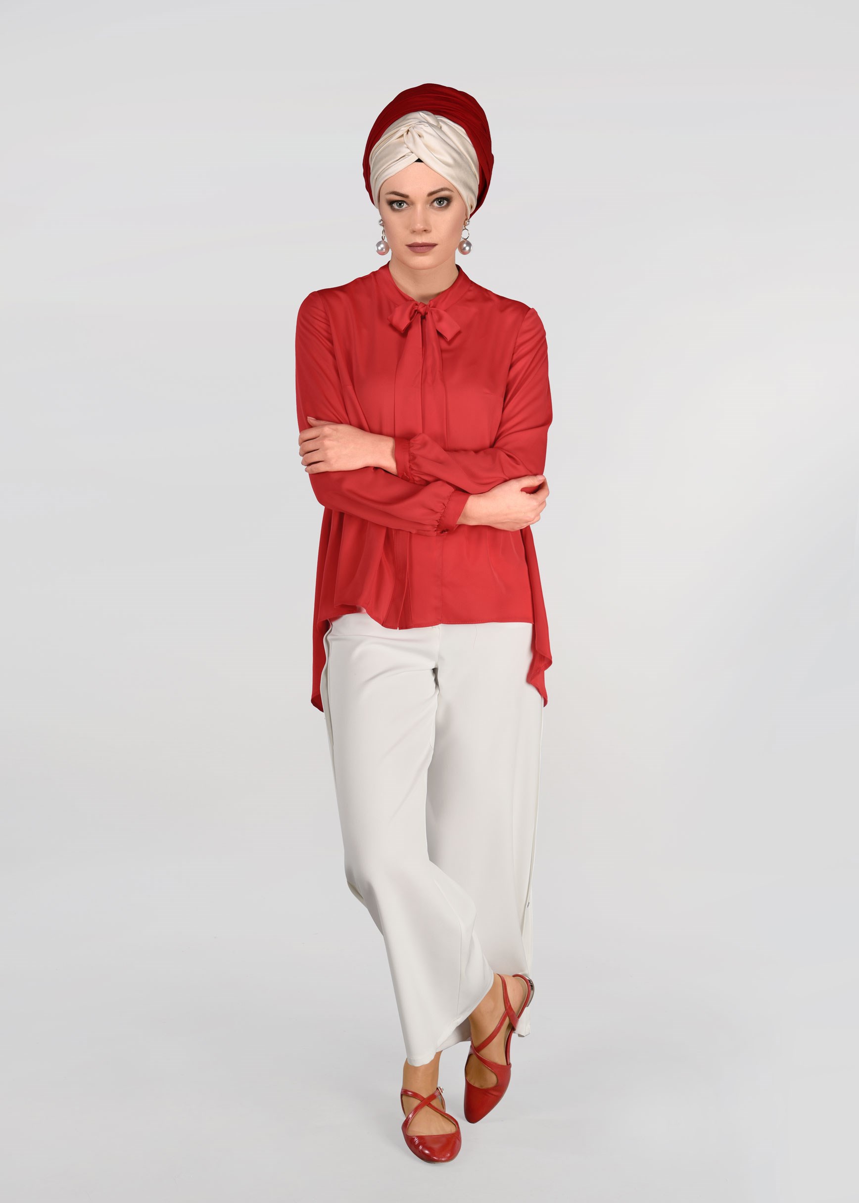 Tesettür giyim EKRU ÇITÇIT DETAYLI PANTOLON 7288