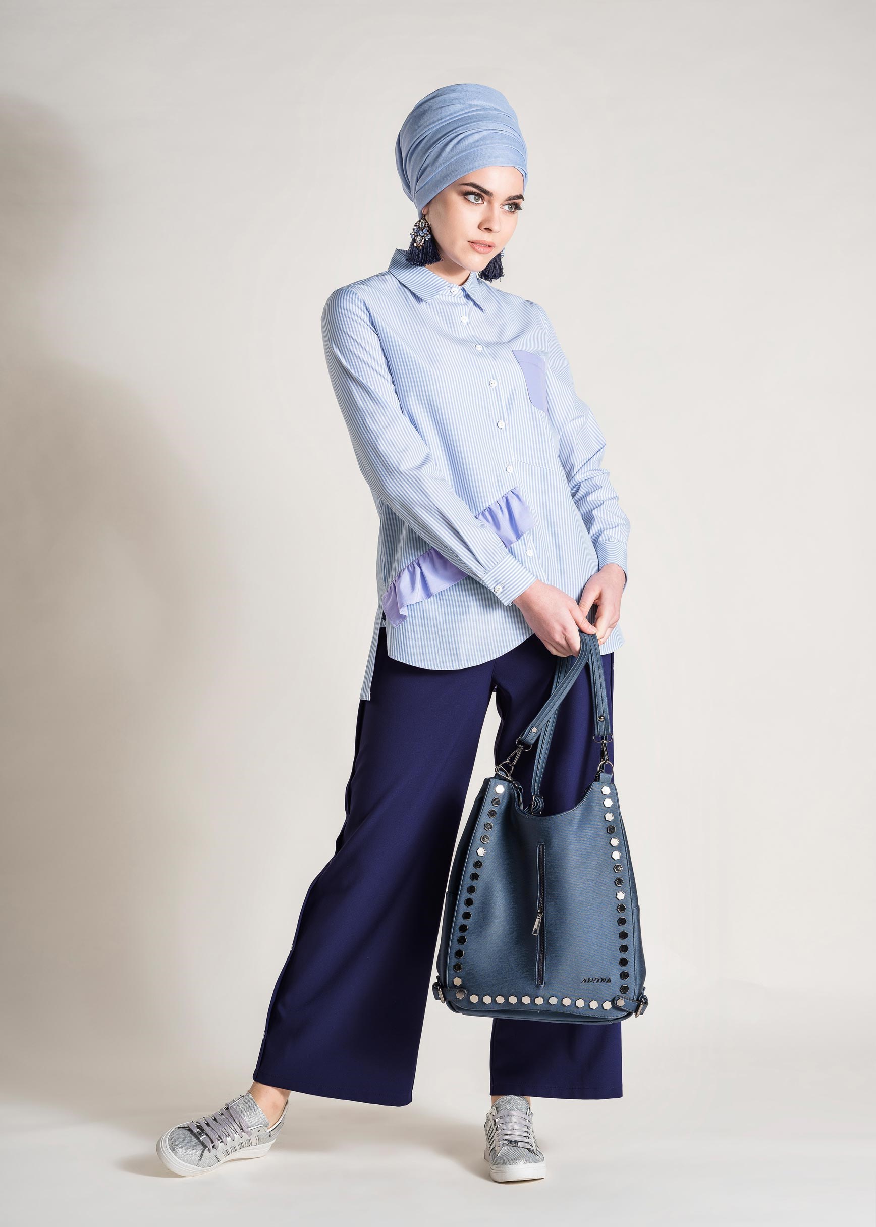 Tesettür giyim LACİVERT ÇITÇIT DETAYLI PANTOLON 7288