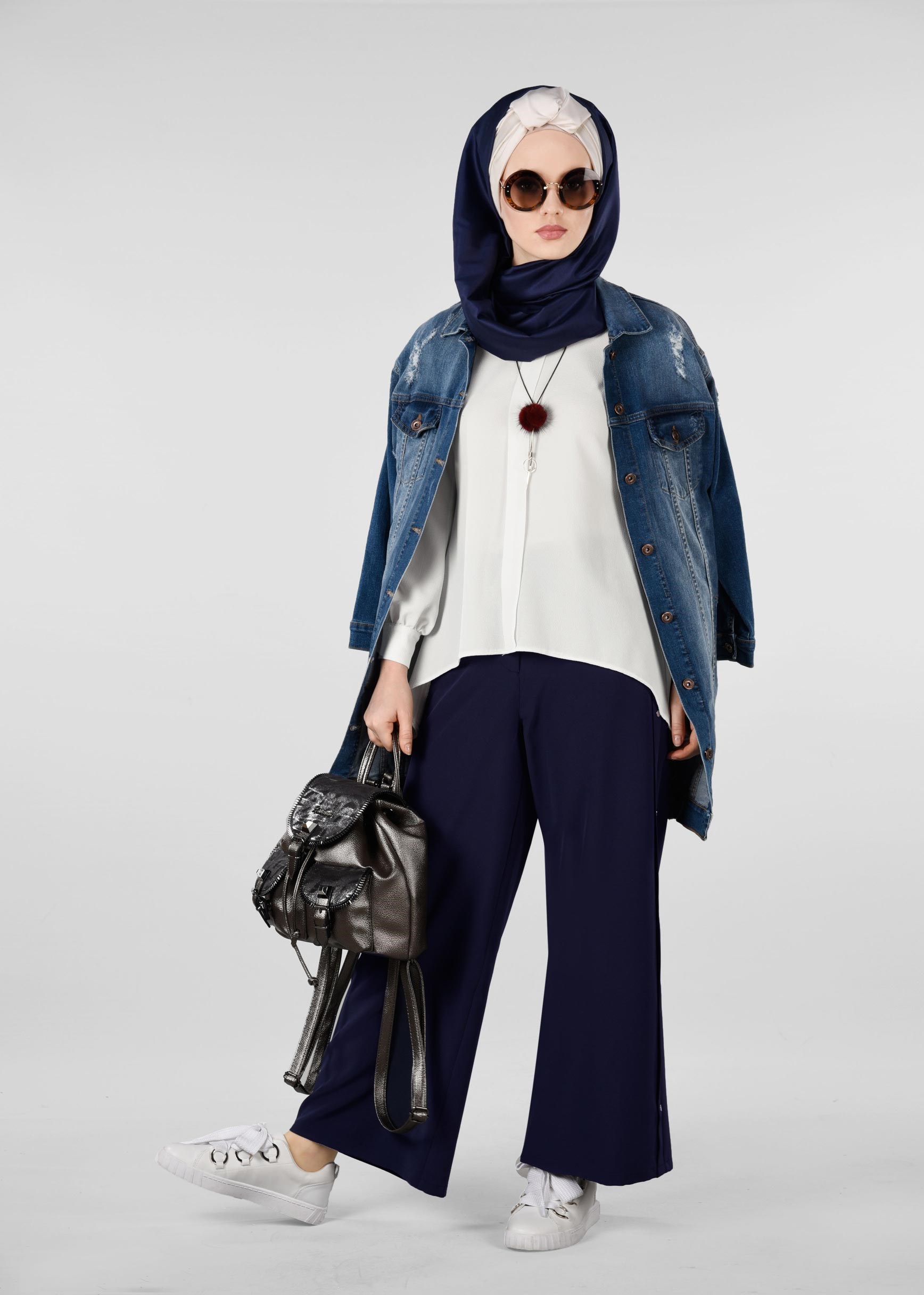 Tesettür giyim LACİVERT ÇITÇIT DETAYLI PANTOLON 7288