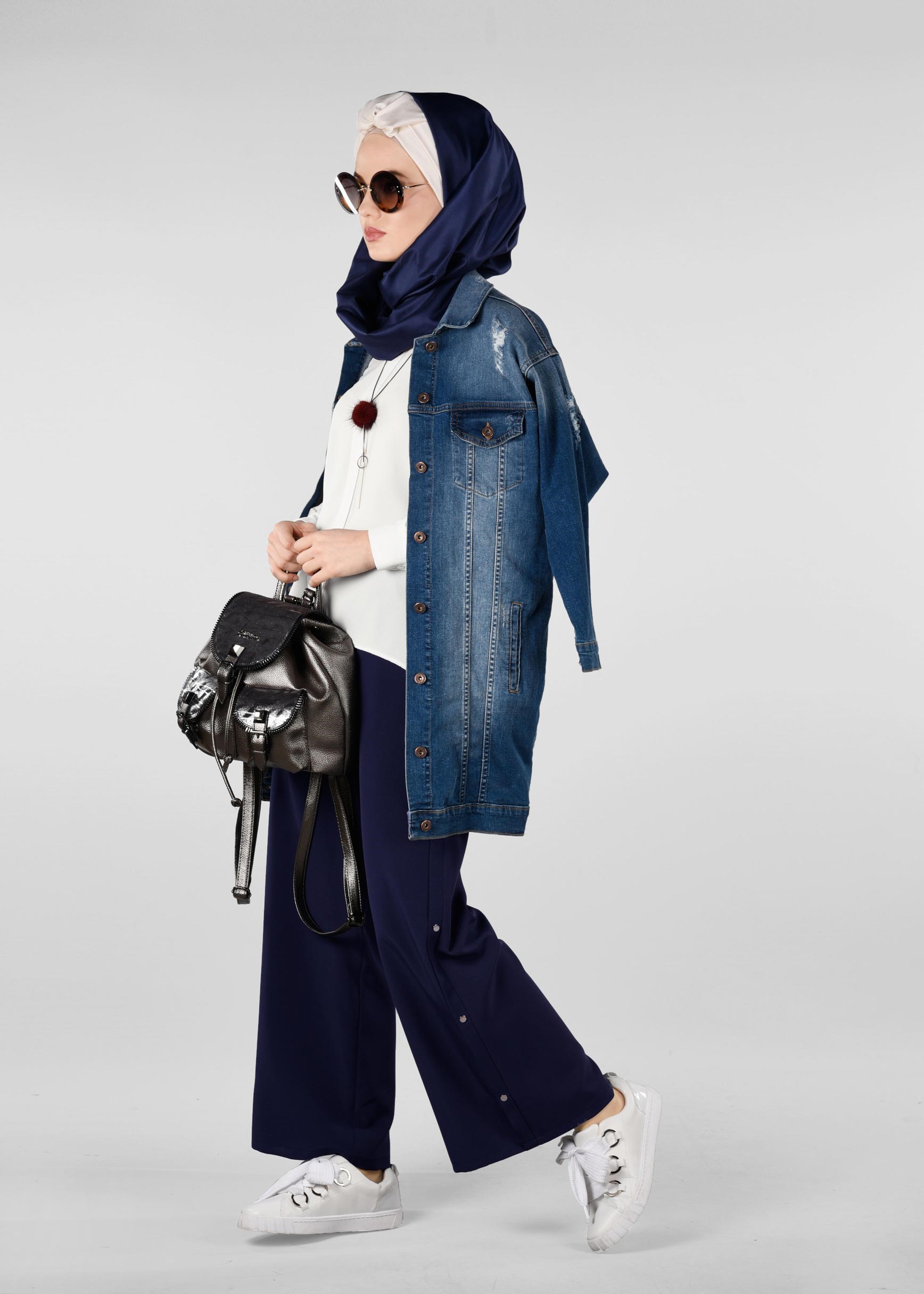 Tesettür giyim LACİVERT ÇITÇIT DETAYLI PANTOLON 7288