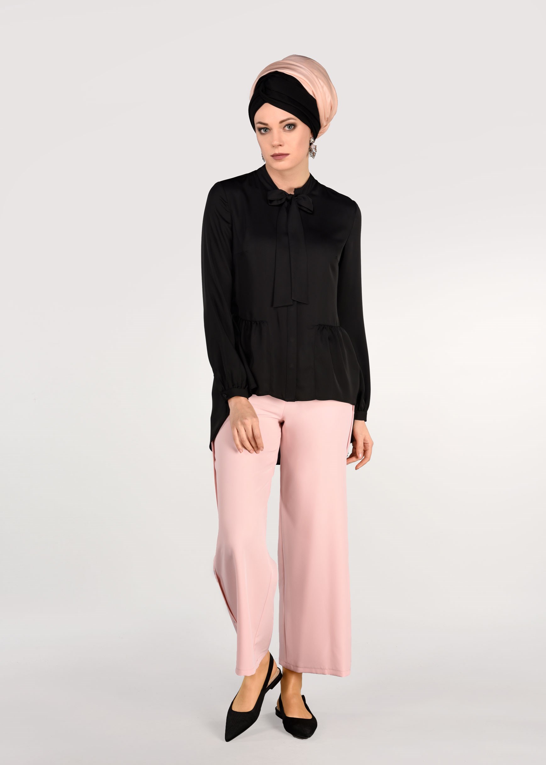 Tesettür giyim PUDRA ÇITÇIT DETAYLI PANTOLON 7288