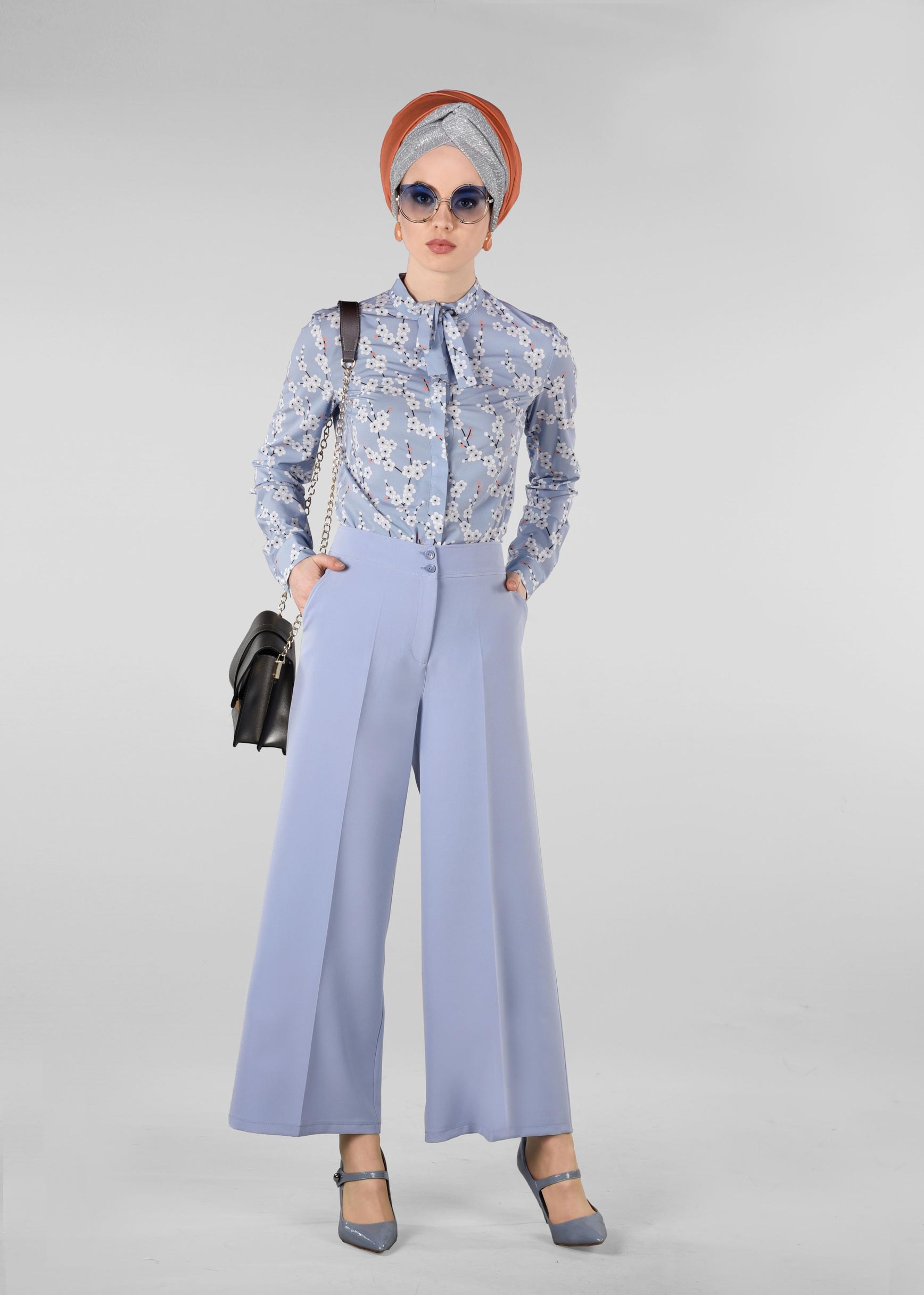 Tesettür giyim MAVİ CEP DETAYLI BOL KESİM PANTOLON 7289